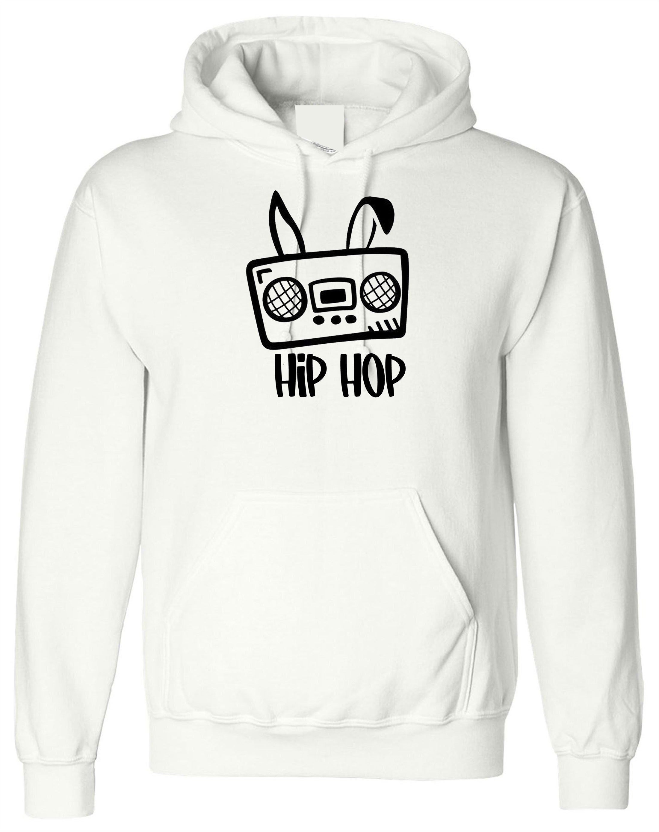 Funny Easter Hoodie Hoody Hood Hooded Hip Hop Be Hoppy Easter Gift for Mens Unisex Womens Ladies Musician Music Lover DJ Bunny Ear