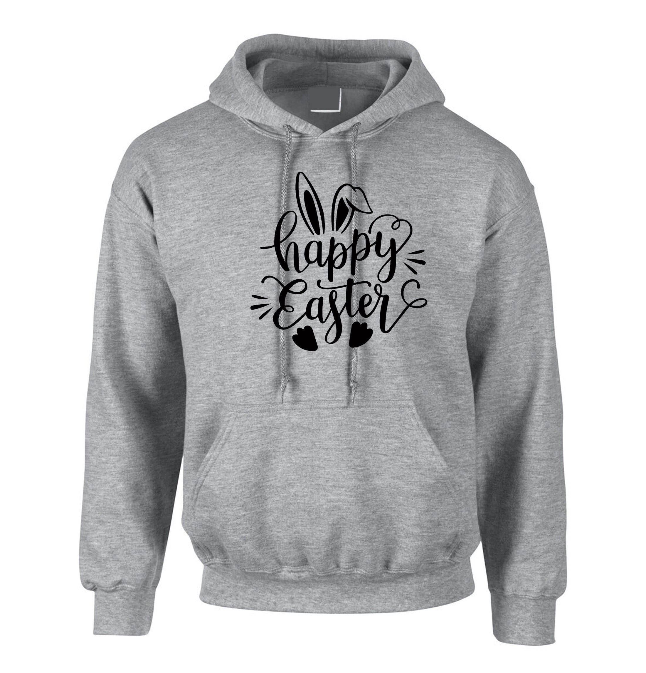 Happy Easter Hoodie Hoody Hood Hooded Hare Rabbit Paws Bunny Ears Novelty Woman Gift Funny Top Unisex mens Ladies Present