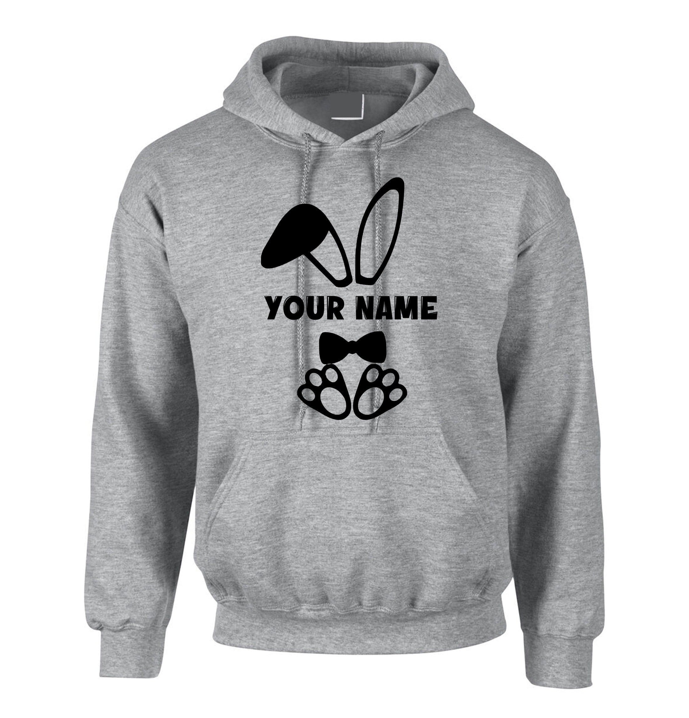 Bunny Easter Hoodie hoody Hood Hooded Customised Personalized Name Funny Hare Rabbit Flowers Cute Gift Unisex Egg Rabbit Gift