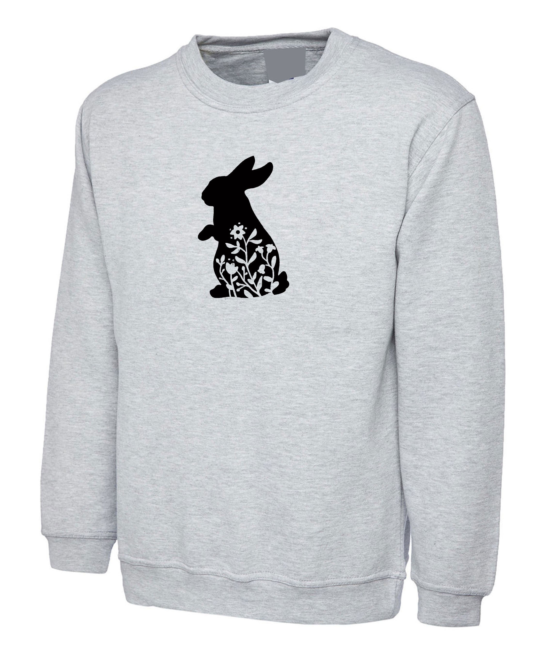 Happy Easter Cute Bunny Gift With Flowers Sweatshirt Jumper Sweater shirt Hare Paws Bunny Ears Novelty Ladies Gift Funny Top Womens