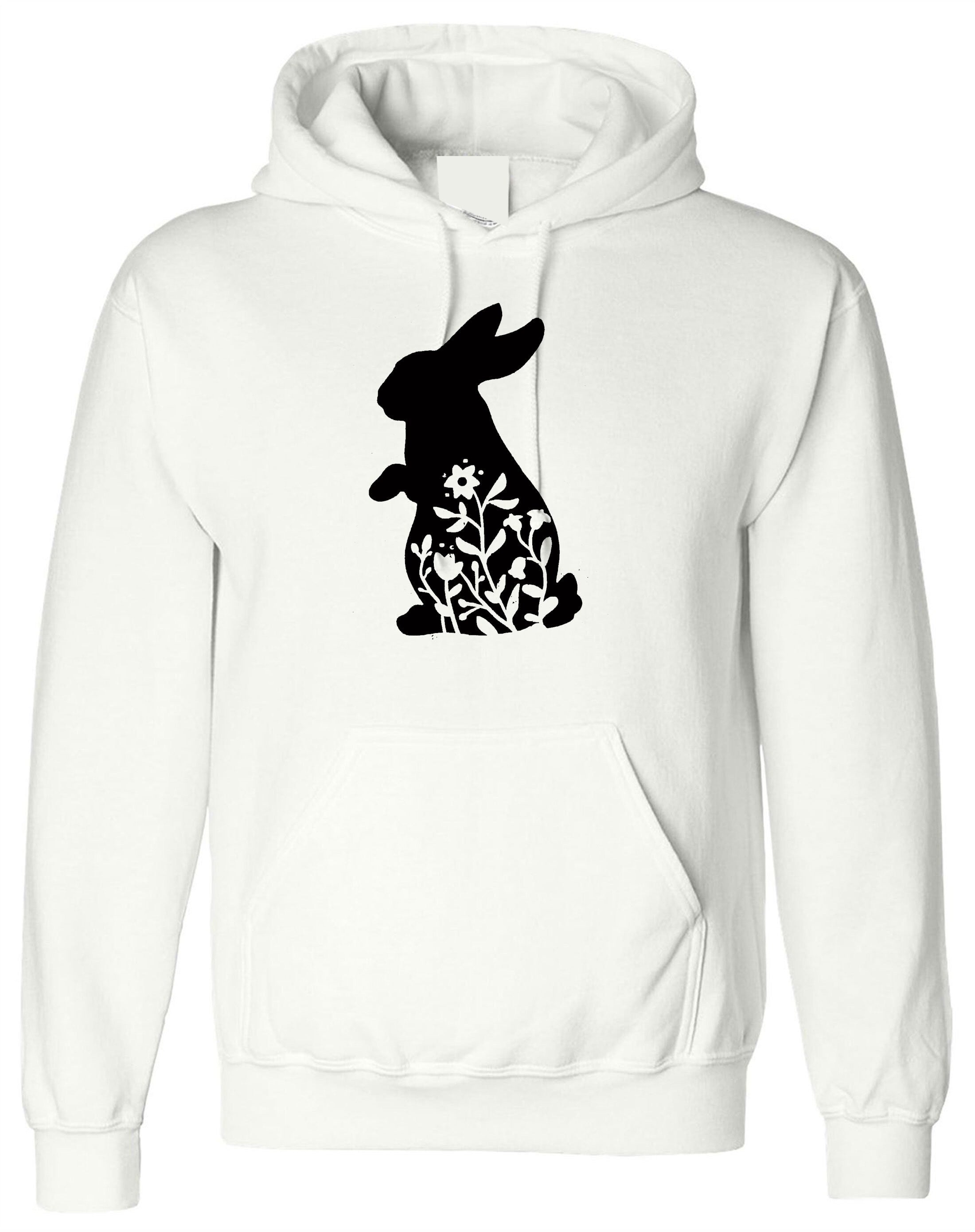 Happy Easter Cute Bunny Gift With Flowers Hoodie Hoody Hood Hooded Hare Paws Bunny Ears Novelty Ladies Gift Funny Top Womens