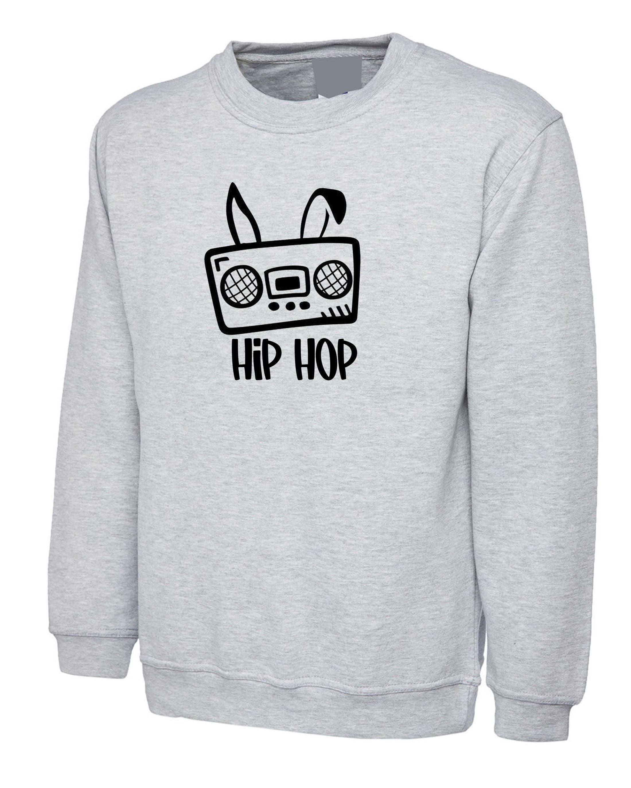 Funny Easter Sweatshirt Jumper Sweater Shirt Hip Hop Be Hoppy Easter Gift for Mens Unisex Womens Ladies Musician Music Lover DJ Bunny Ear