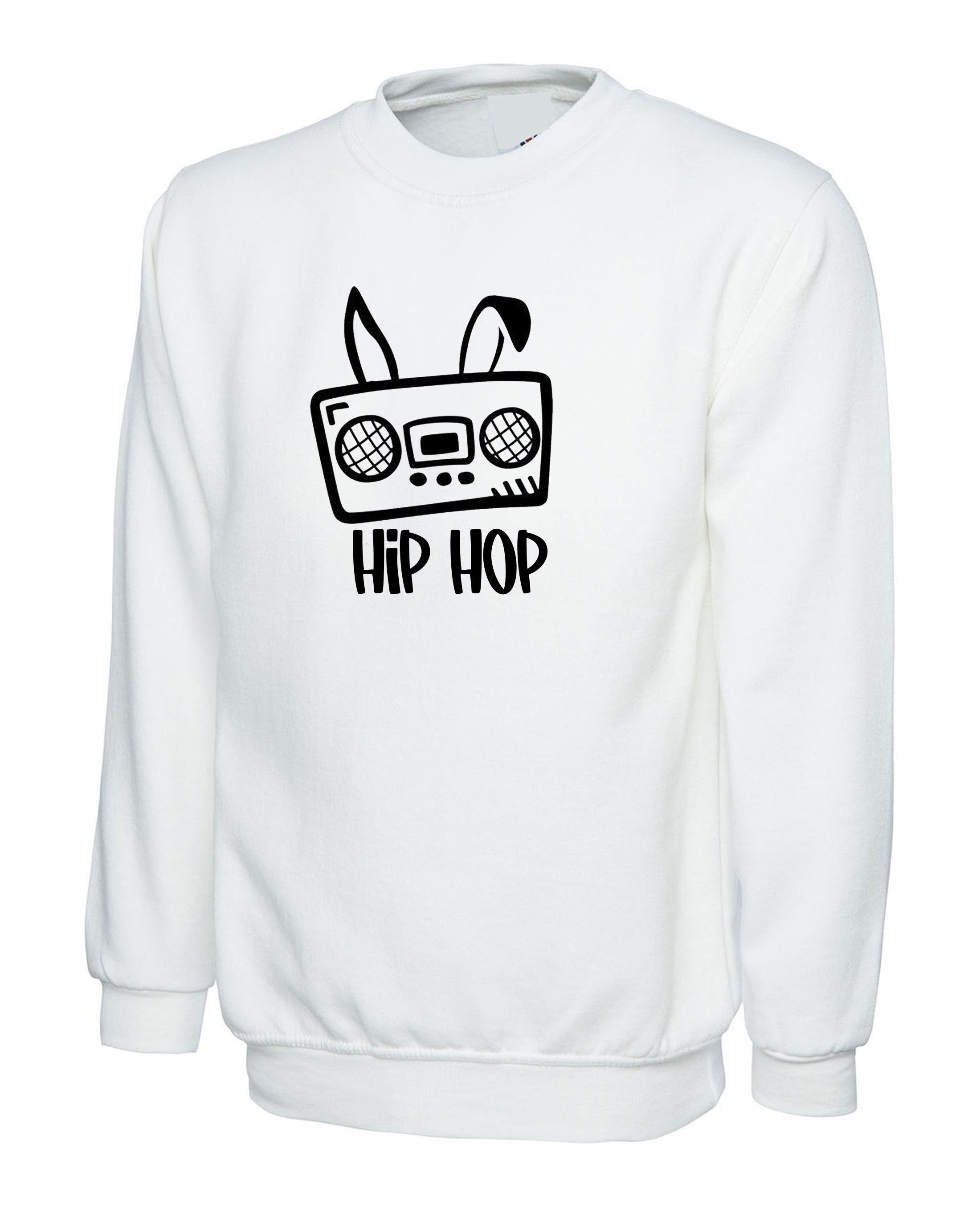 Funny Easter Sweatshirt Jumper Sweater Shirt Hip Hop Be Hoppy Easter Gift for Mens Unisex Womens Ladies Musician Music Lover DJ Bunny Ear