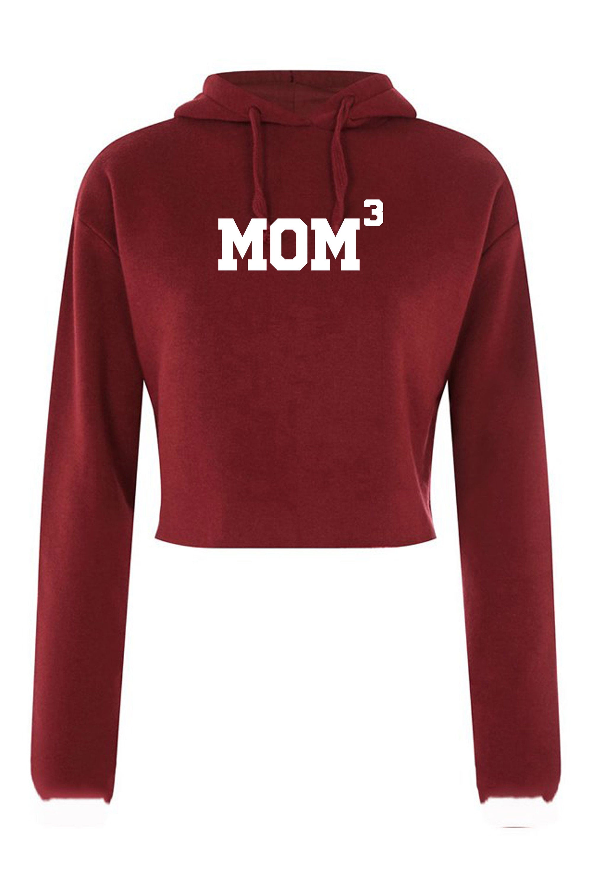 MOM3 Crop Tops Hoodie Hoody Hood Hooded Croptop Crop-top Funny Gift for Mother of 3 Children Birthday Mum Mama Mummy Mommy Xmas