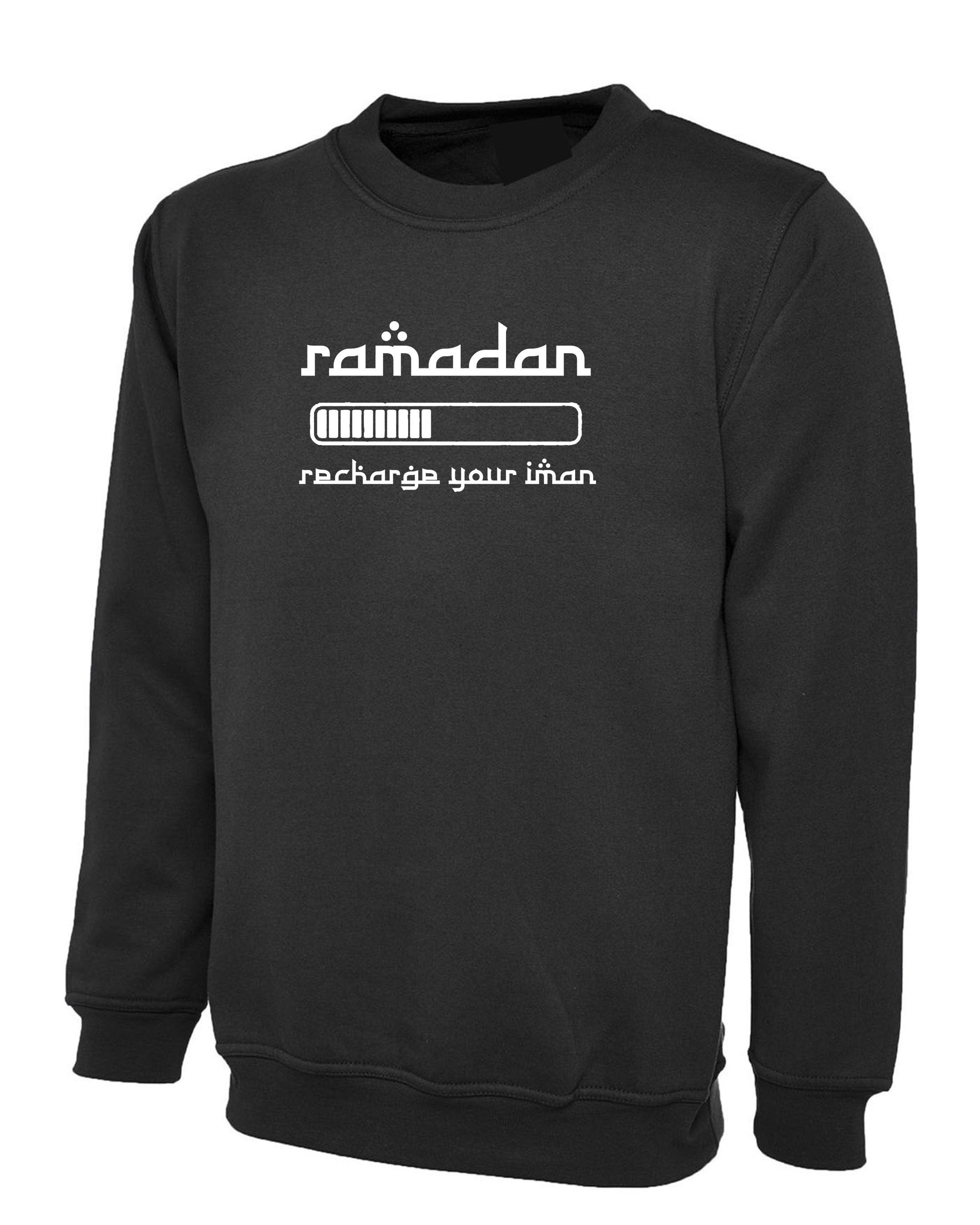 Recharhe Your Iman Ramadan Sweatshirt Jumper Sweater shirt Ramzan Gift Muslims Holy Month Gift Top Prayer, Charity, Forgiveness Unisex