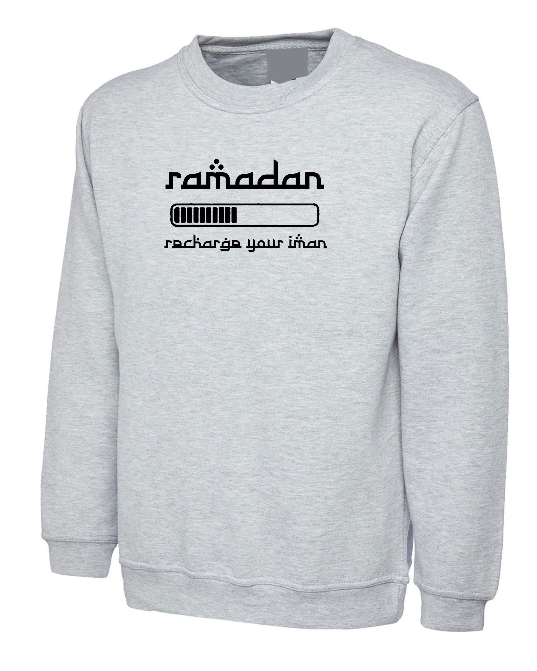 Recharhe Your Iman Ramadan Sweatshirt Jumper Sweater shirt Ramzan Gift Muslims Holy Month Gift Top Prayer, Charity, Forgiveness Unisex