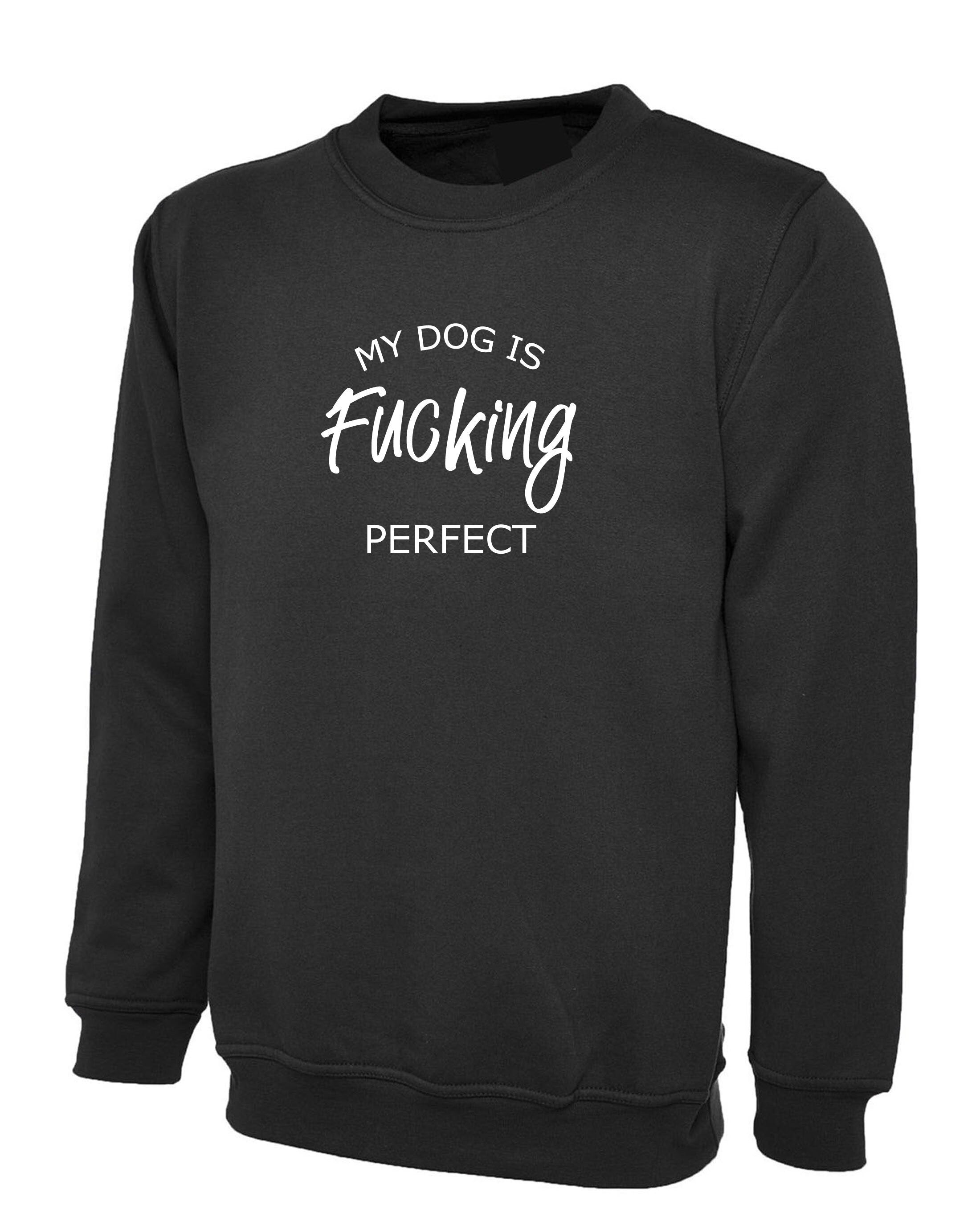 My Dog is fucki*g perfect Sweatshirt Jumper Sweater Shirt Funny Ladies Dog Lovers Gift Birthday Top Present Unisex Mens