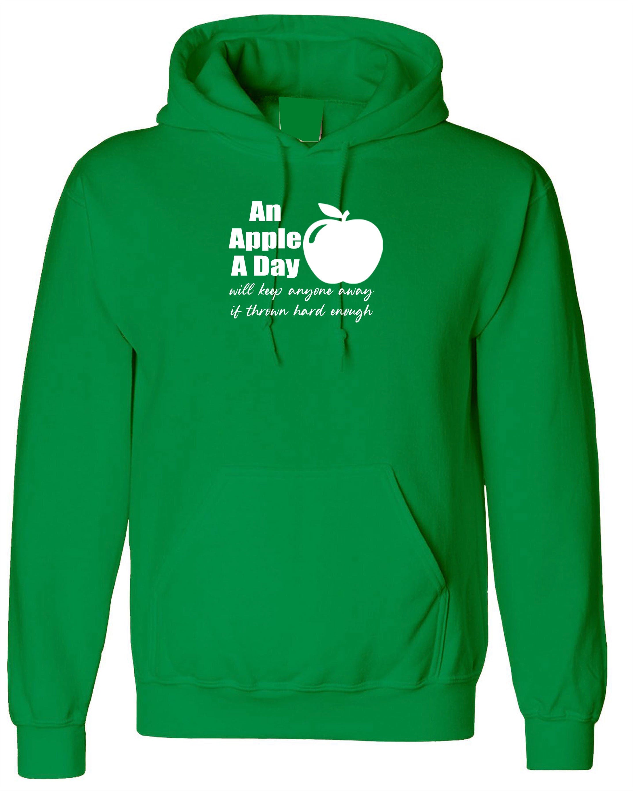 An apple a day will keep anyone away if thrown hard enough Funny Doctors Birthday Gift Ladies Mens Hoodie Hoody Hood Hooded Joke