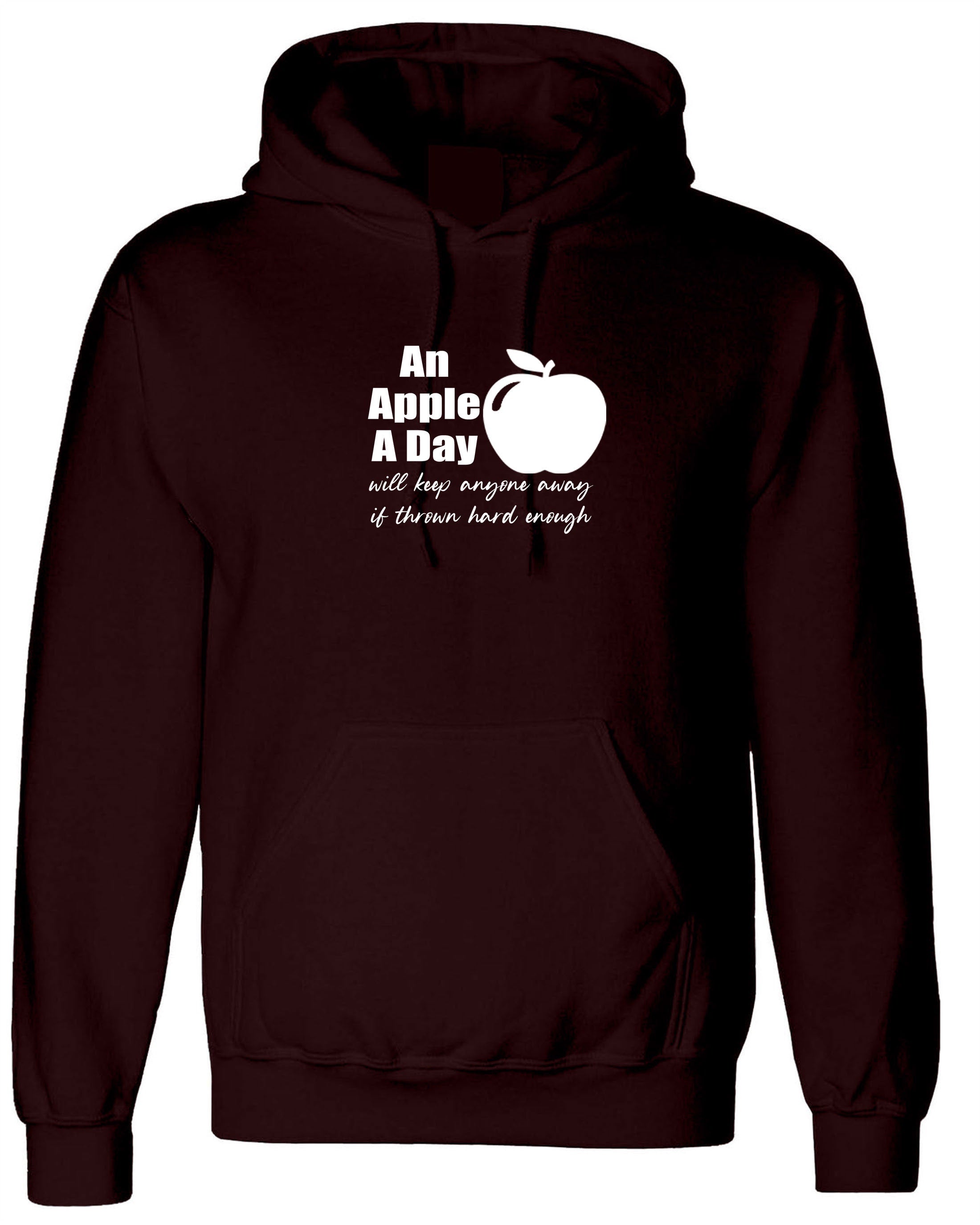 An apple a day will keep anyone away if thrown hard enough Funny Doctors Birthday Gift Ladies Mens Hoodie Hoody Hood Hooded Joke