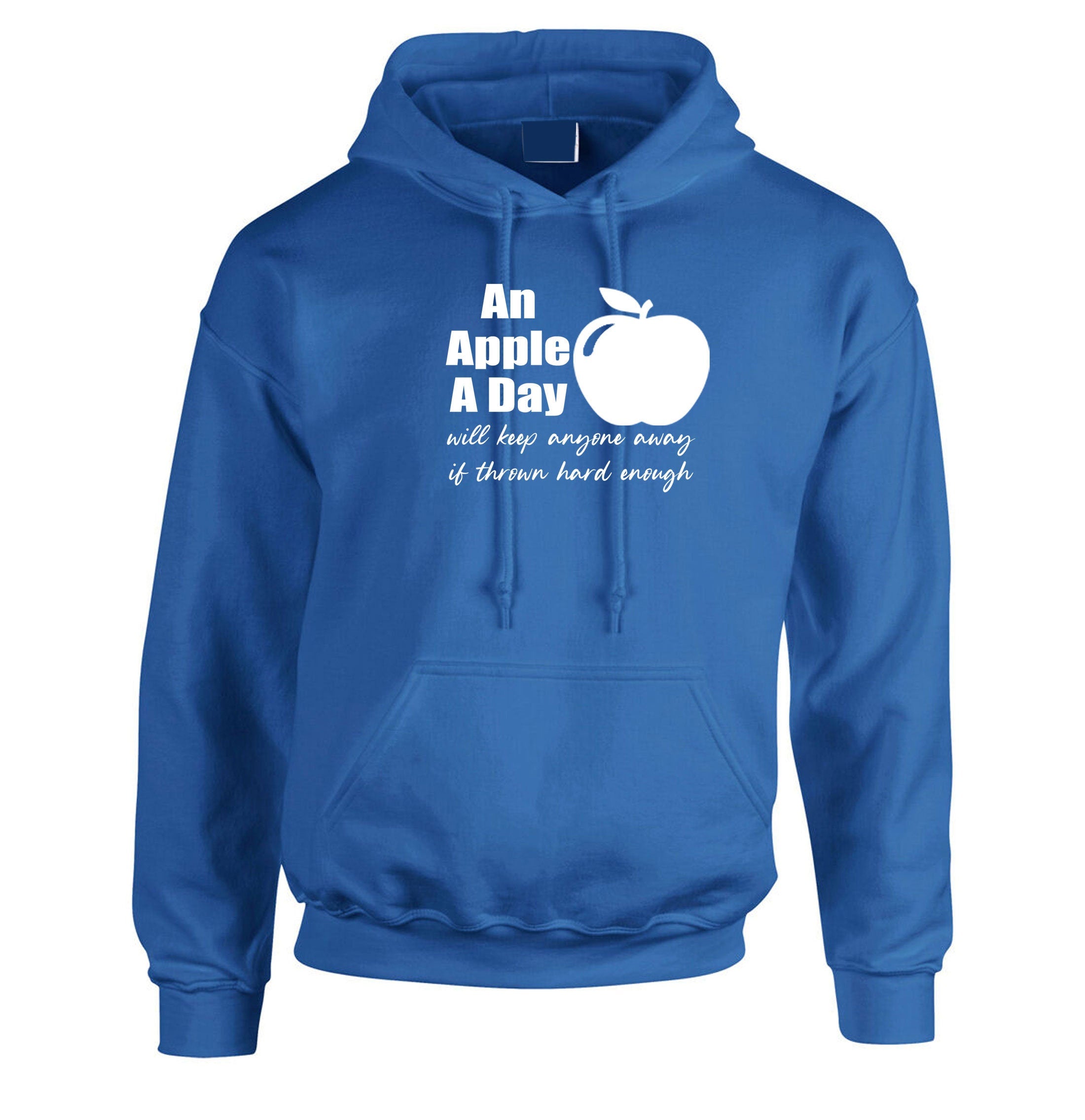 An apple a day will keep anyone away if thrown hard enough Funny Doctors Birthday Gift Ladies Mens Hoodie Hoody Hood Hooded Joke