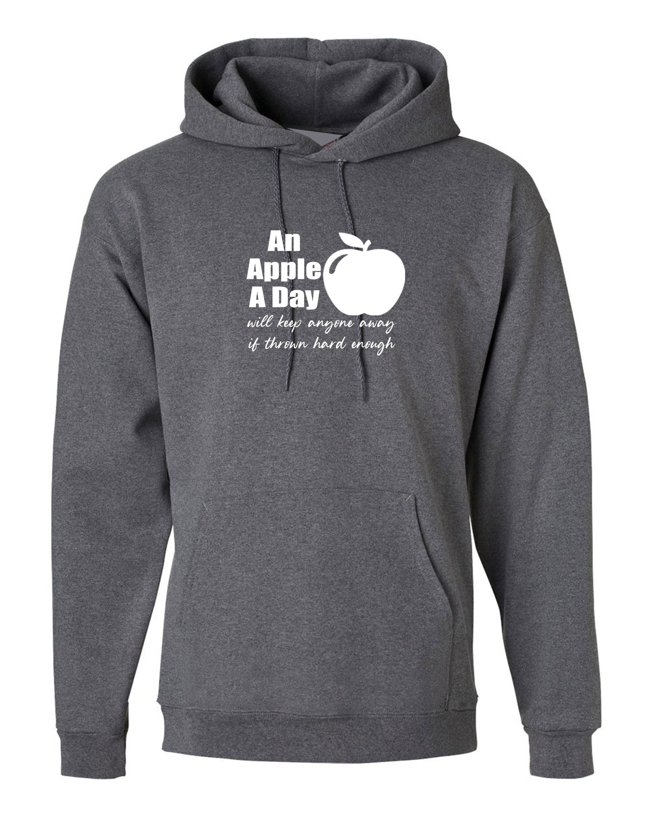 An apple a day will keep anyone away if thrown hard enough Funny Doctors Birthday Gift Ladies Mens Hoodie Hoody Hood Hooded Joke