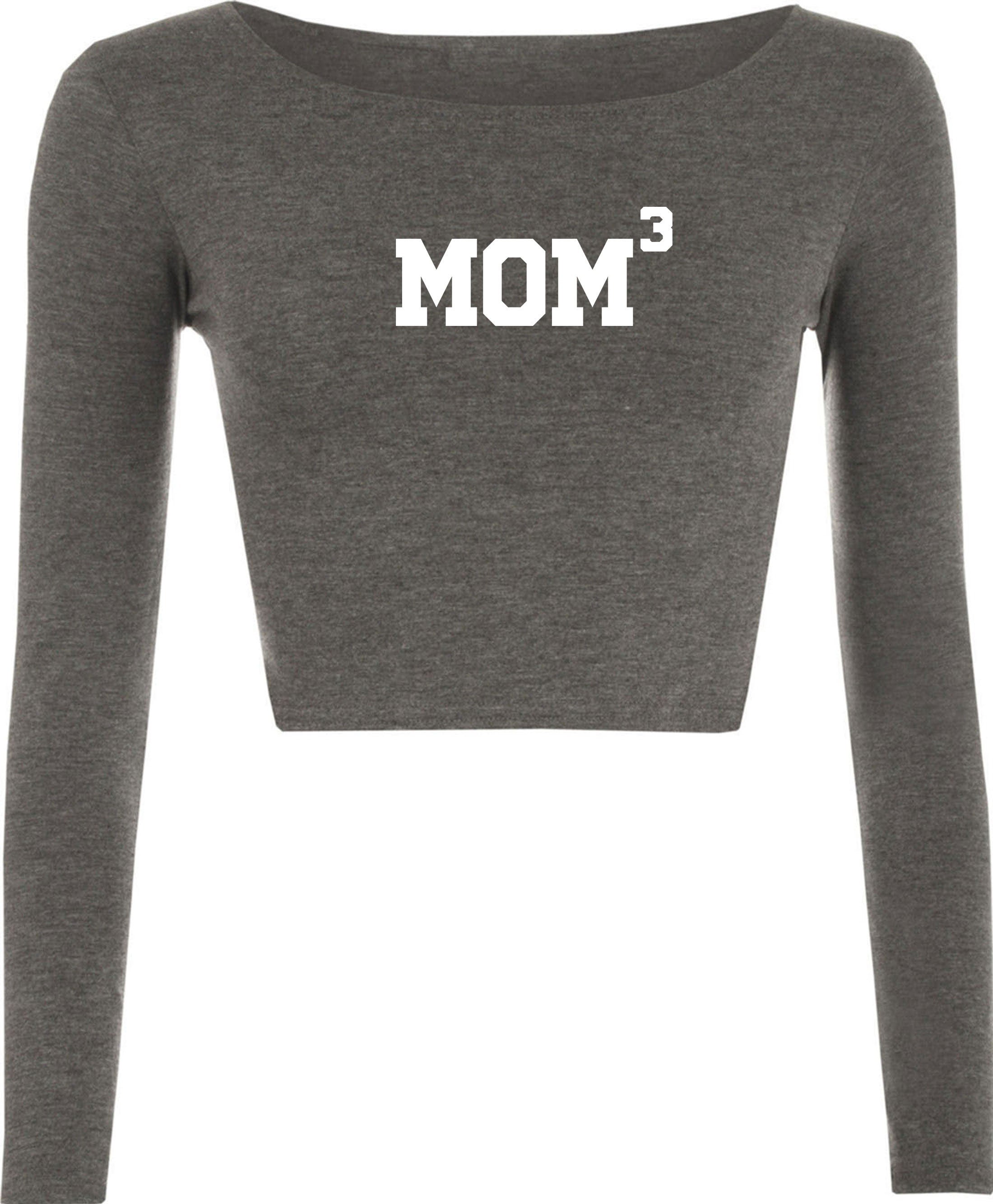 MOM3 Crop Tops Croptop Crop-top Funny Gift for Mother of 3 Children Birthday Mum Mama Mummy Mommy Xmas