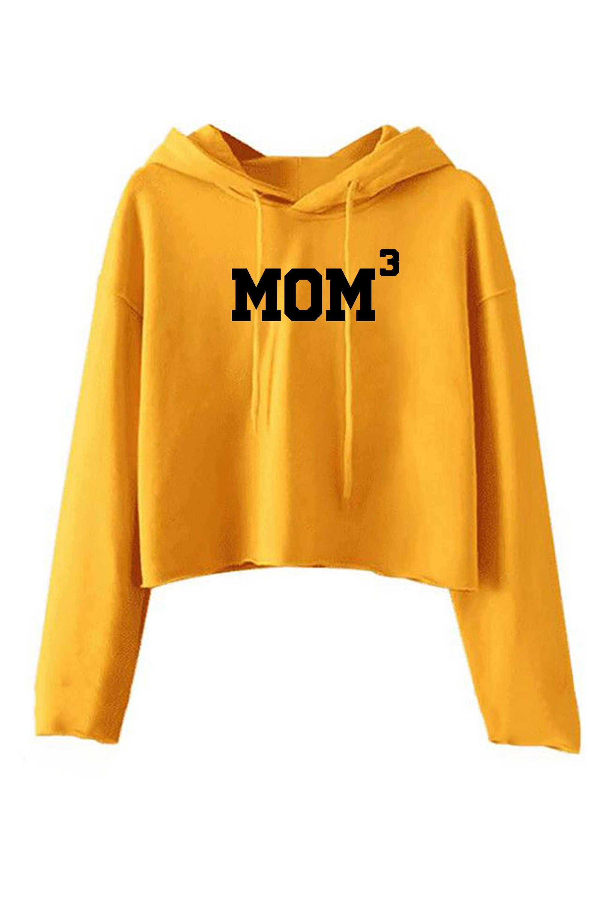 MOM3 Crop Tops Hoodie Hoody Hood Hooded Croptop Crop-top Funny Gift for Mother of 3 Children Birthday Mum Mama Mummy Mommy Xmas