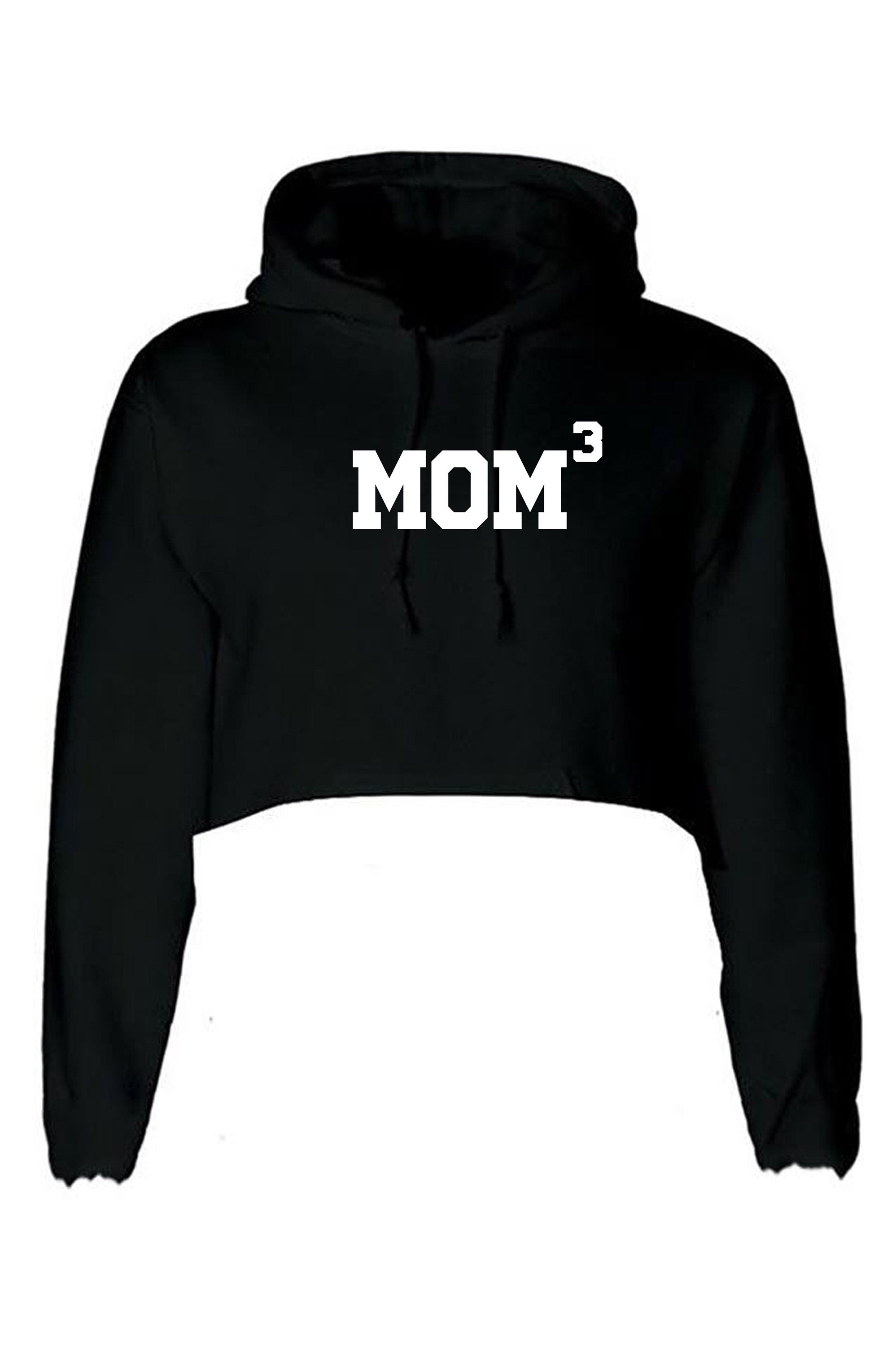 MOM3 Crop Tops Hoodie Hoody Hood Hooded Croptop Crop-top Funny Gift for Mother of 3 Children Birthday Mum Mama Mummy Mommy Xmas