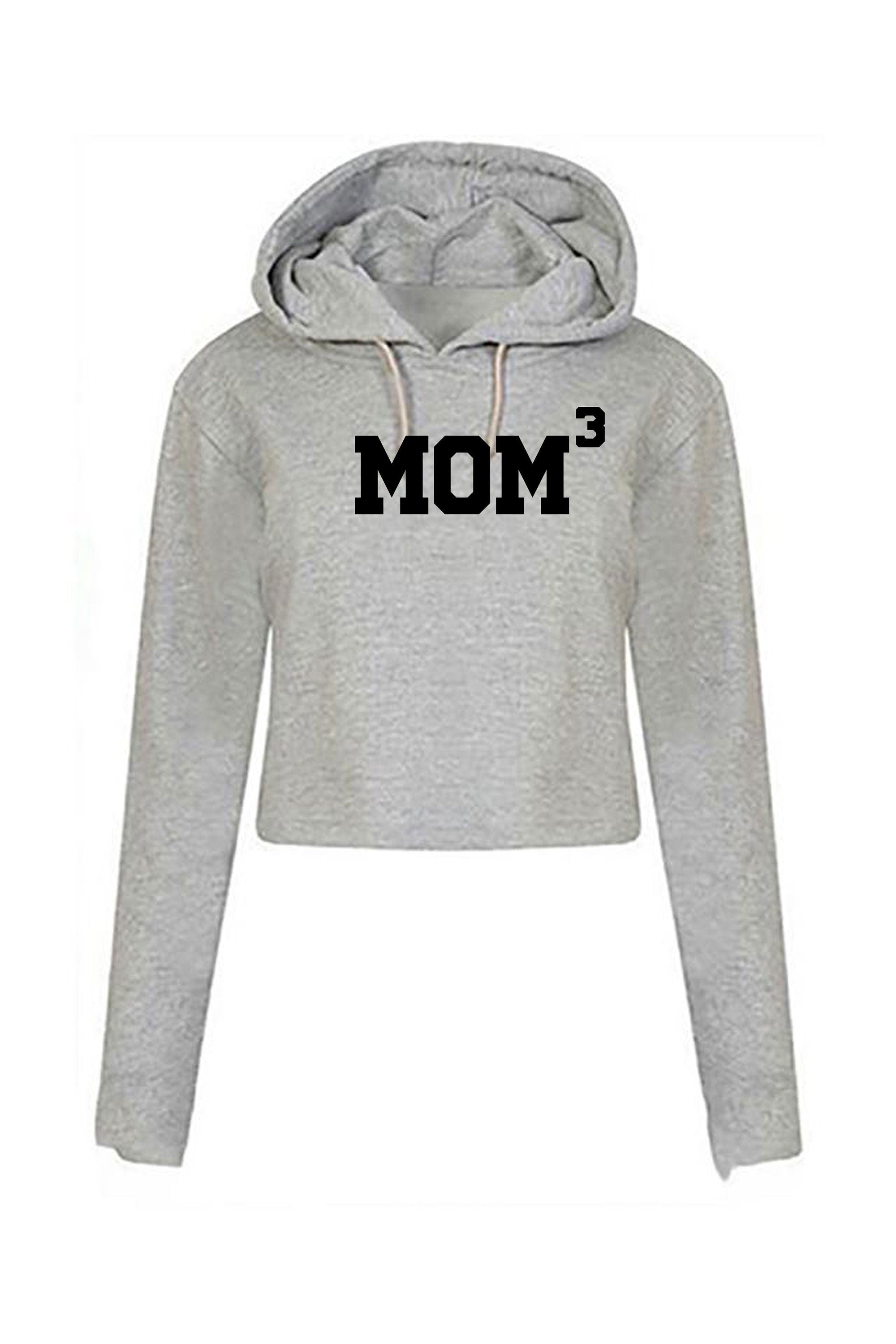 MOM3 Crop Tops Hoodie Hoody Hood Hooded Croptop Crop-top Funny Gift for Mother of 3 Children Birthday Mum Mama Mummy Mommy Xmas