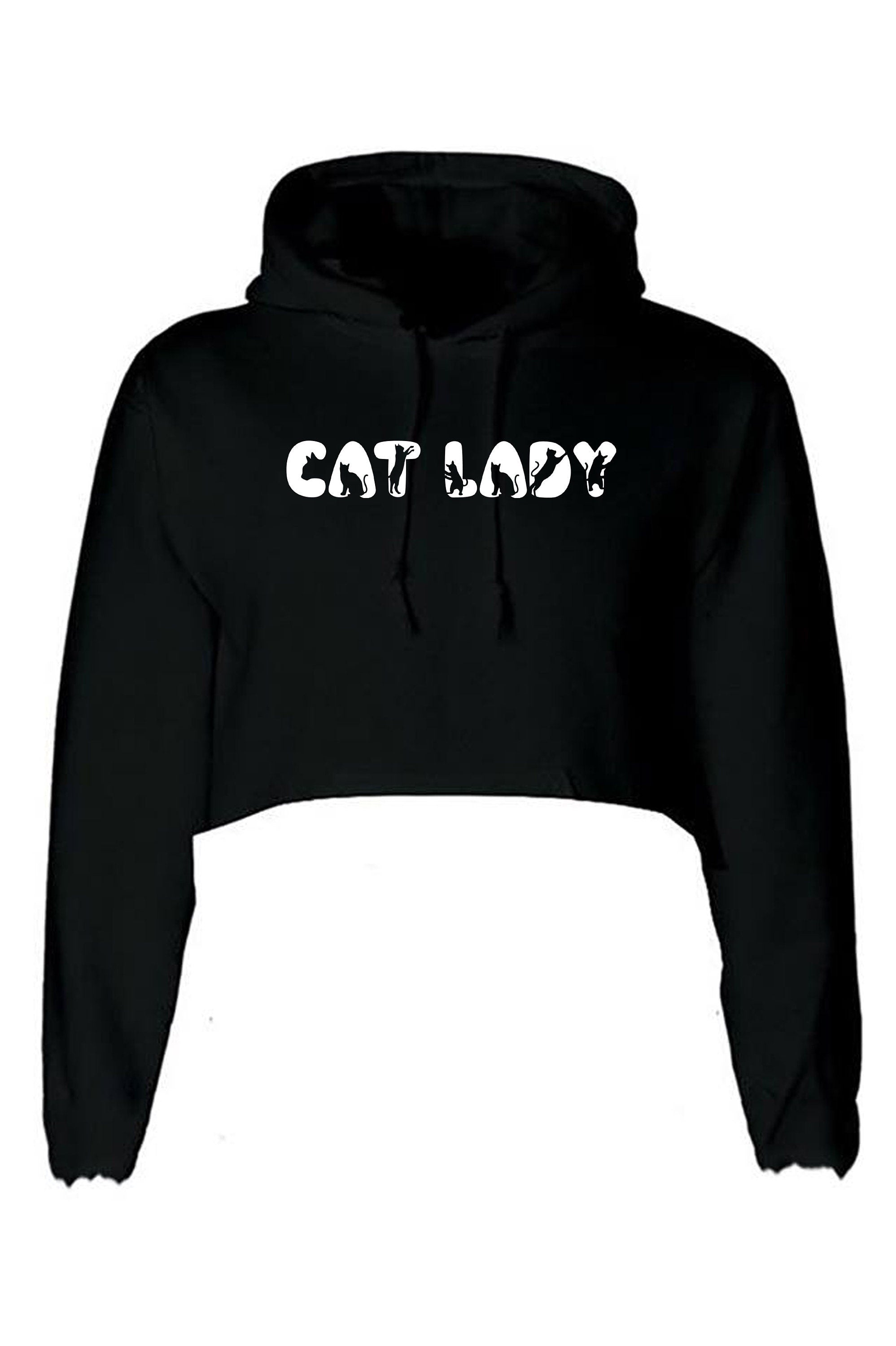 Cat Lovers Ladies Crop Tops Hoodie Hood Funny Croptop Crop-top Cat Lady Kitten Lover Womens Gift Birthday Xmas Present Animal Pet Lover