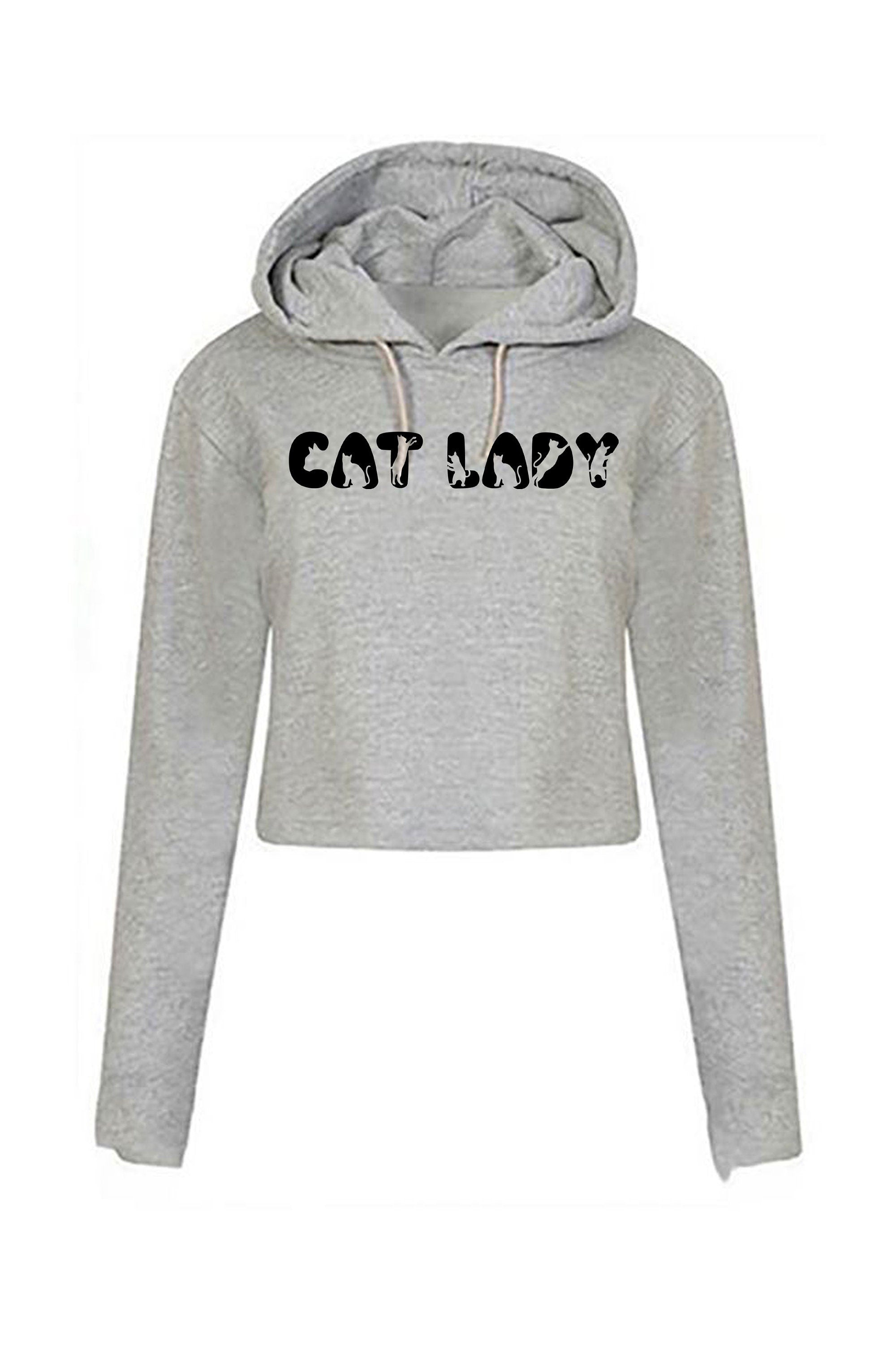 Cat Lovers Ladies Crop Tops Hoodie Hood Funny Croptop Crop-top Cat Lady Kitten Lover Womens Gift Birthday Xmas Present Animal Pet Lover