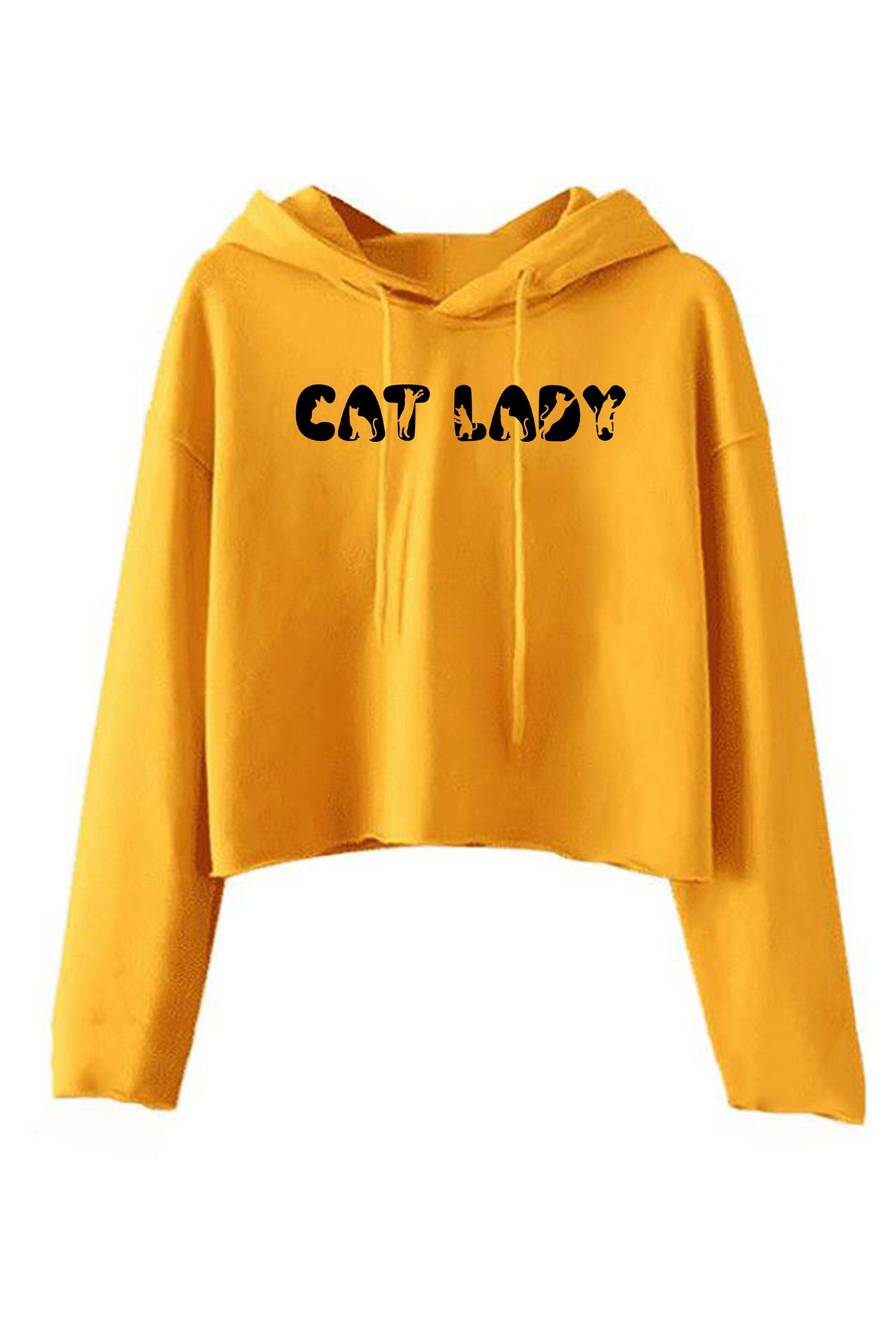 Cat Lovers Ladies Crop Tops Hoodie Hood Funny Croptop Crop-top Cat Lady Kitten Lover Womens Gift Birthday Xmas Present Animal Pet Lover