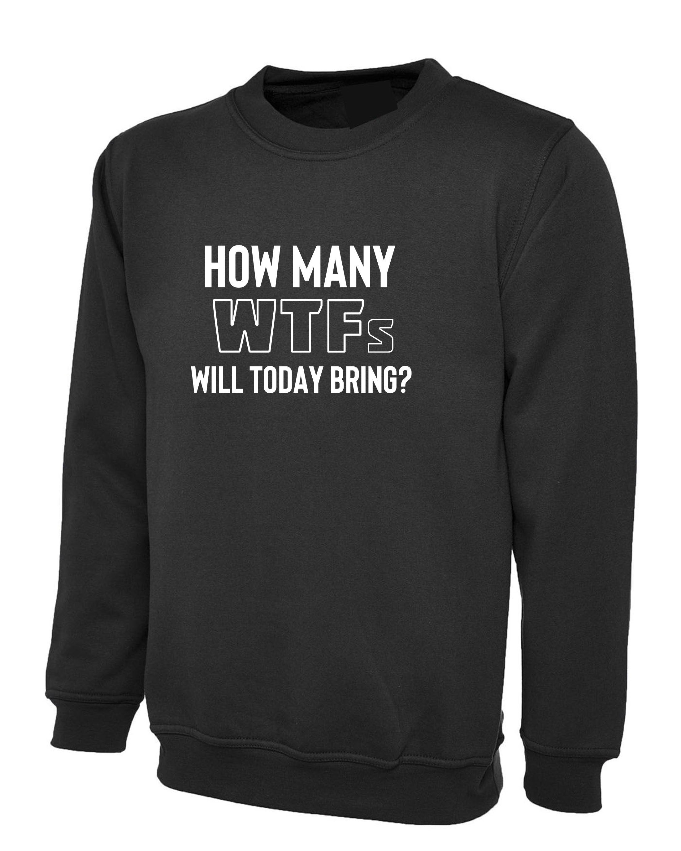 how many WTFs will today bring Funny Ladies Men Unisex Sweatshirt Jumper Sweater Shirt Rude Sarcastic Bad Day Joke adult Humor Gift