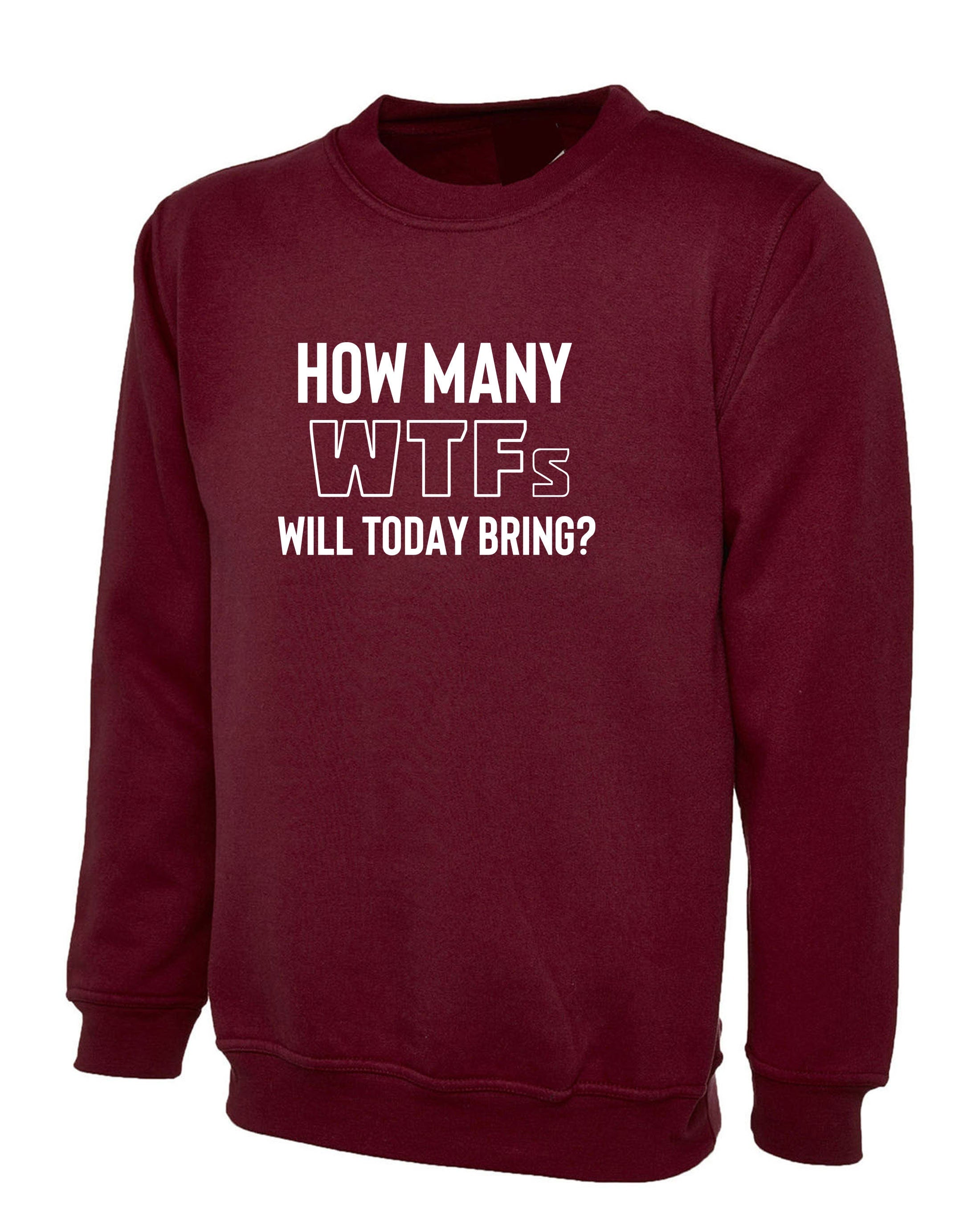 how many WTFs will today bring Funny Ladies Men Unisex Sweatshirt Jumper Sweater Shirt Rude Sarcastic Bad Day Joke adult Humor Gift