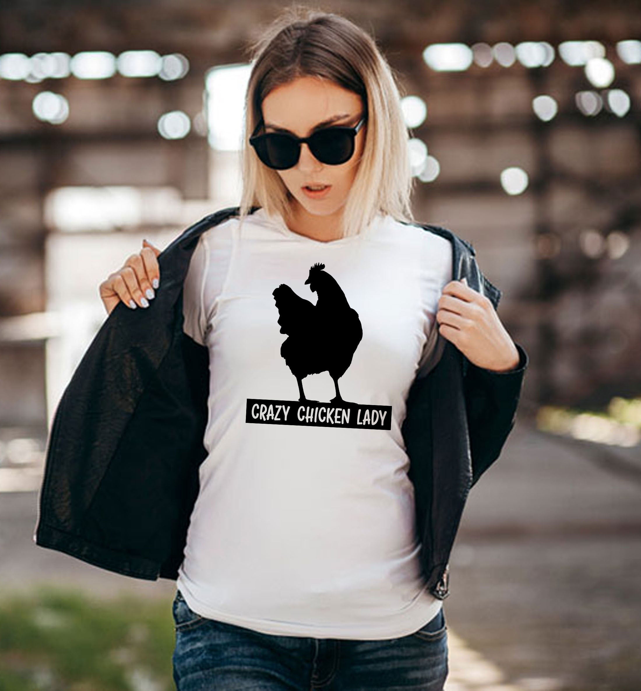 Crazy Chicken Lady Funny Ladies T Shirt Tshirt T-shirt Tee Shirt Adult Joke Humor Womens Birthday Gift Christmas Present Xmas