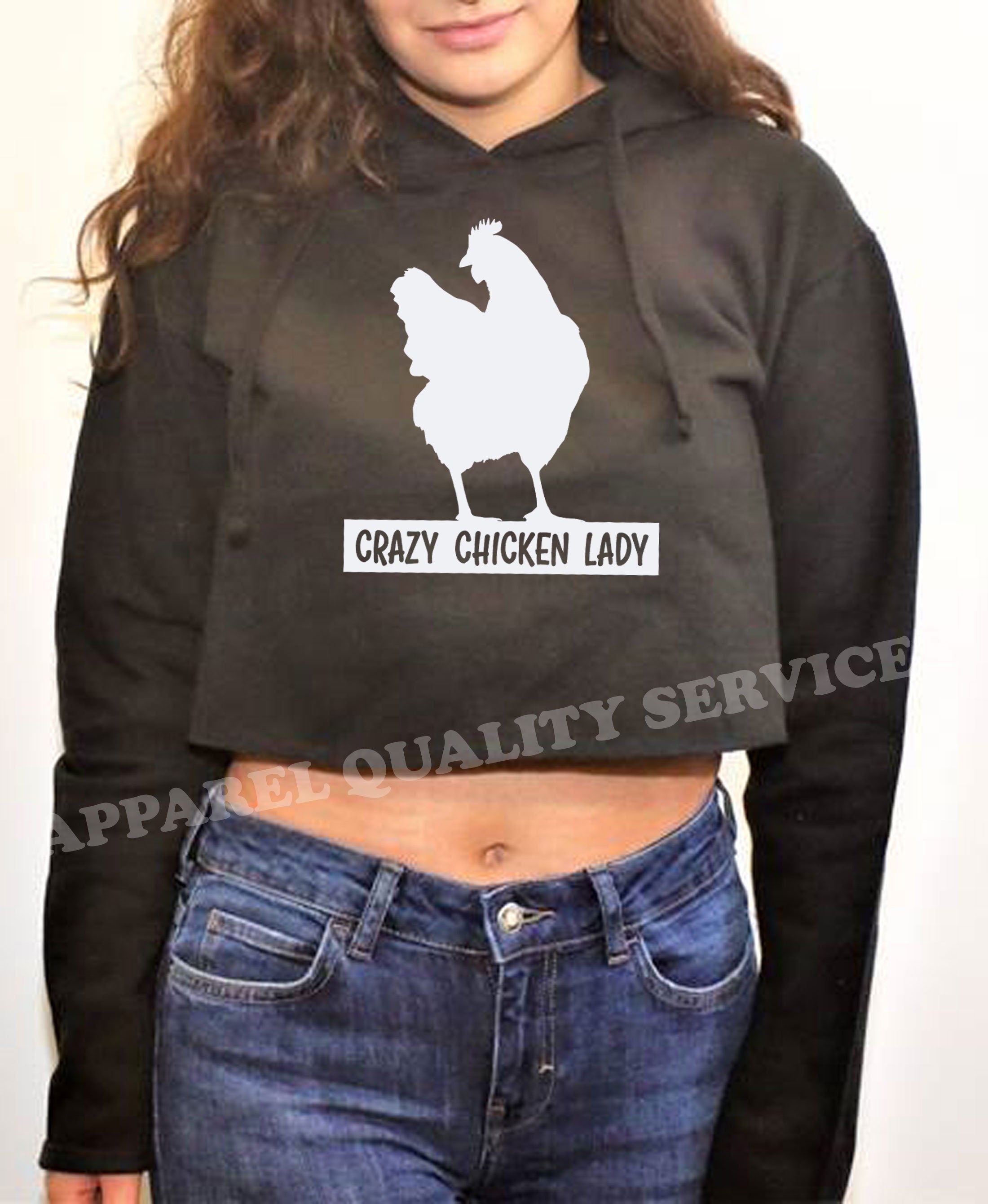 Crazy Chicken Lady Funny Ladies Crop Tops Hoodie Hoody Hood Croptop Crop-top Adult Joke Humor Womens Birthday Gift Christmas Present Xmas