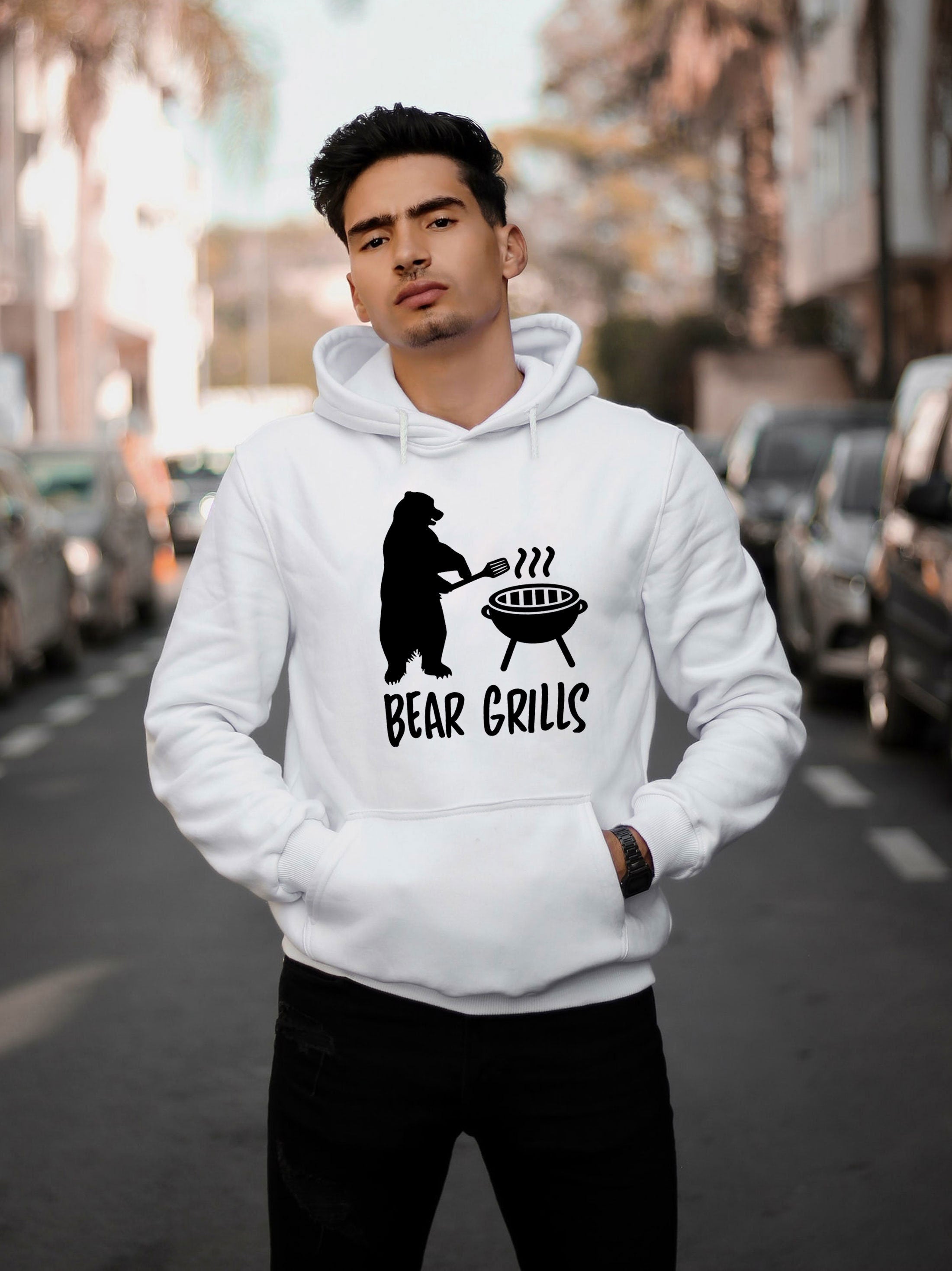 New Funny BEAR GRILLS Joke BBQ Top Quality Hoodie Hoody Hood Hooded Top Christmas or Birthday Gift or Present Unisex Men