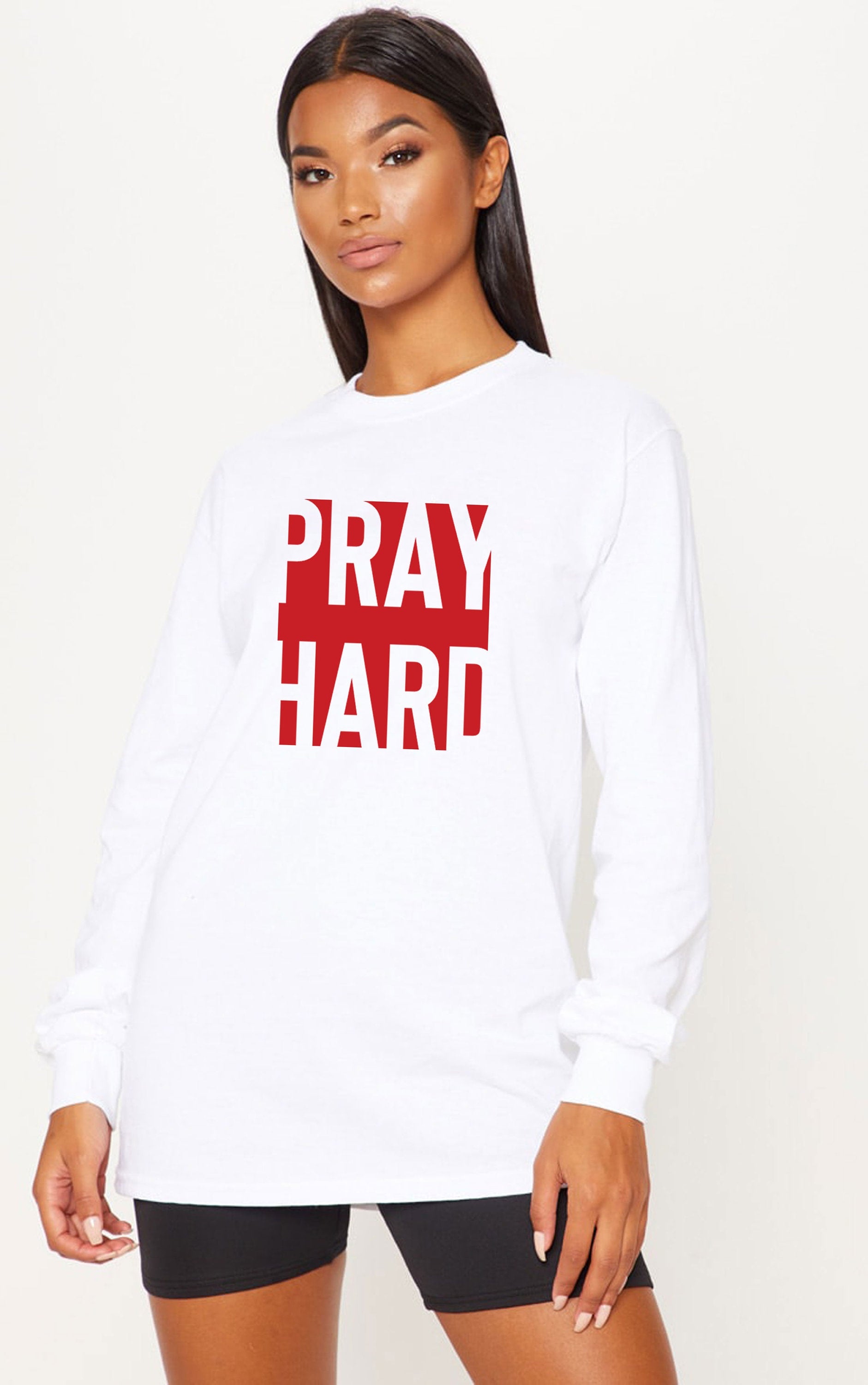 Pray hard Sweatshirt Jumper Sweater Shirt Inspirational Motivational Christmas Xmas Gift PResent Unisex Mens Ladies Top woemn Idea