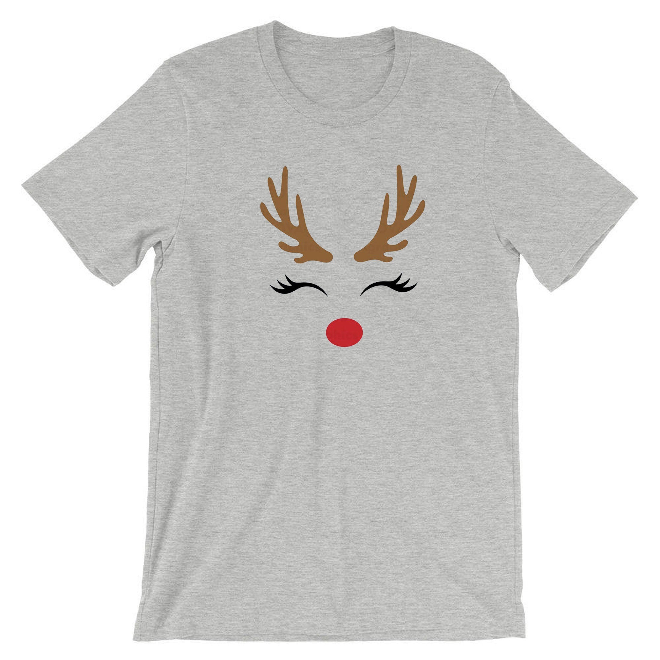 Reindeer Christmas T-shirt T shirt Tshirt Tee Shirt Cute Gift Xmas Present Womens Ladies Unisex Top Deer Horns Idea