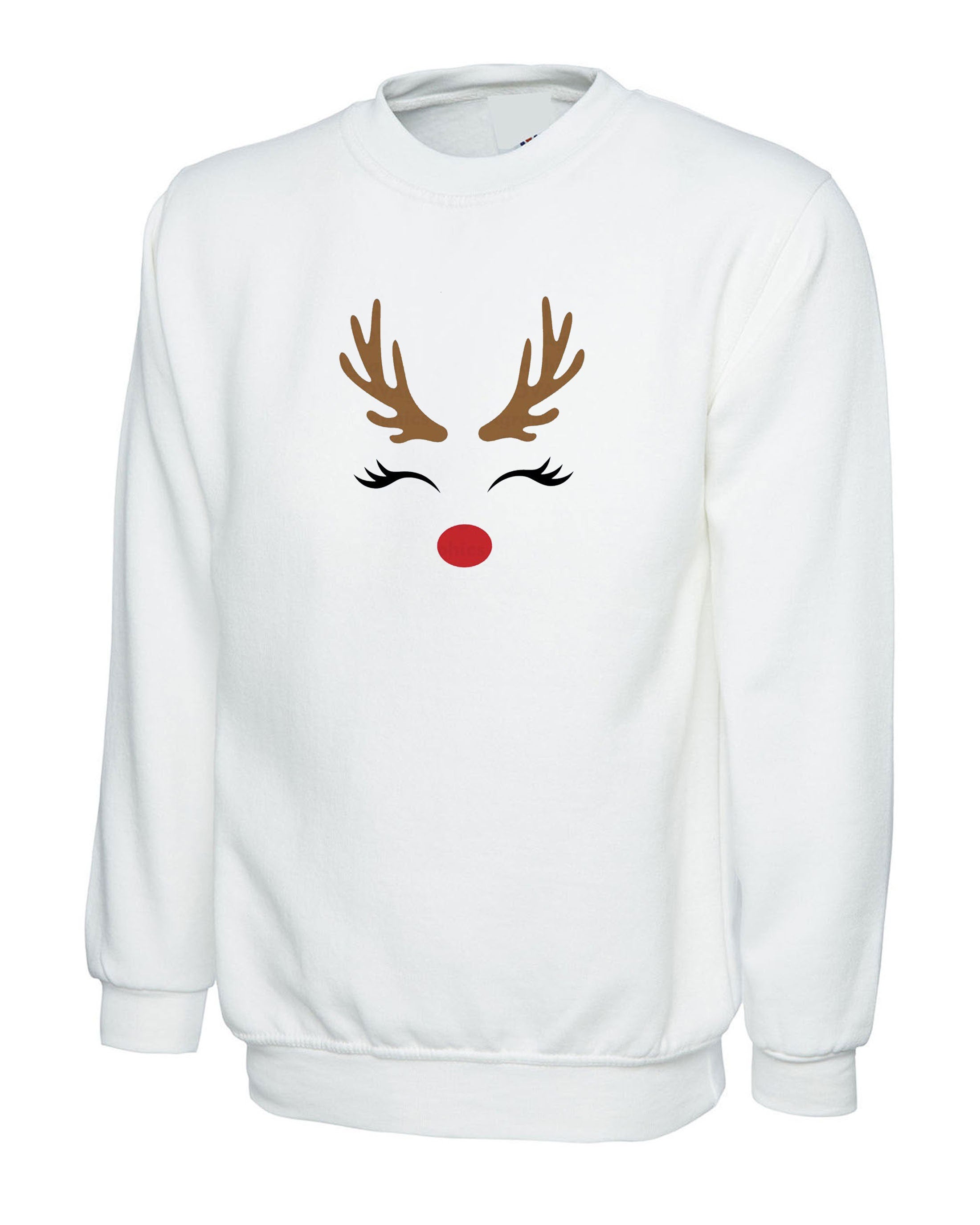 Reindeer Christmas Sweatshirt Jumper Sweater Shirt Cute Gift Xmas Present Womens Ladies Unisex Top Deer Horns Idea