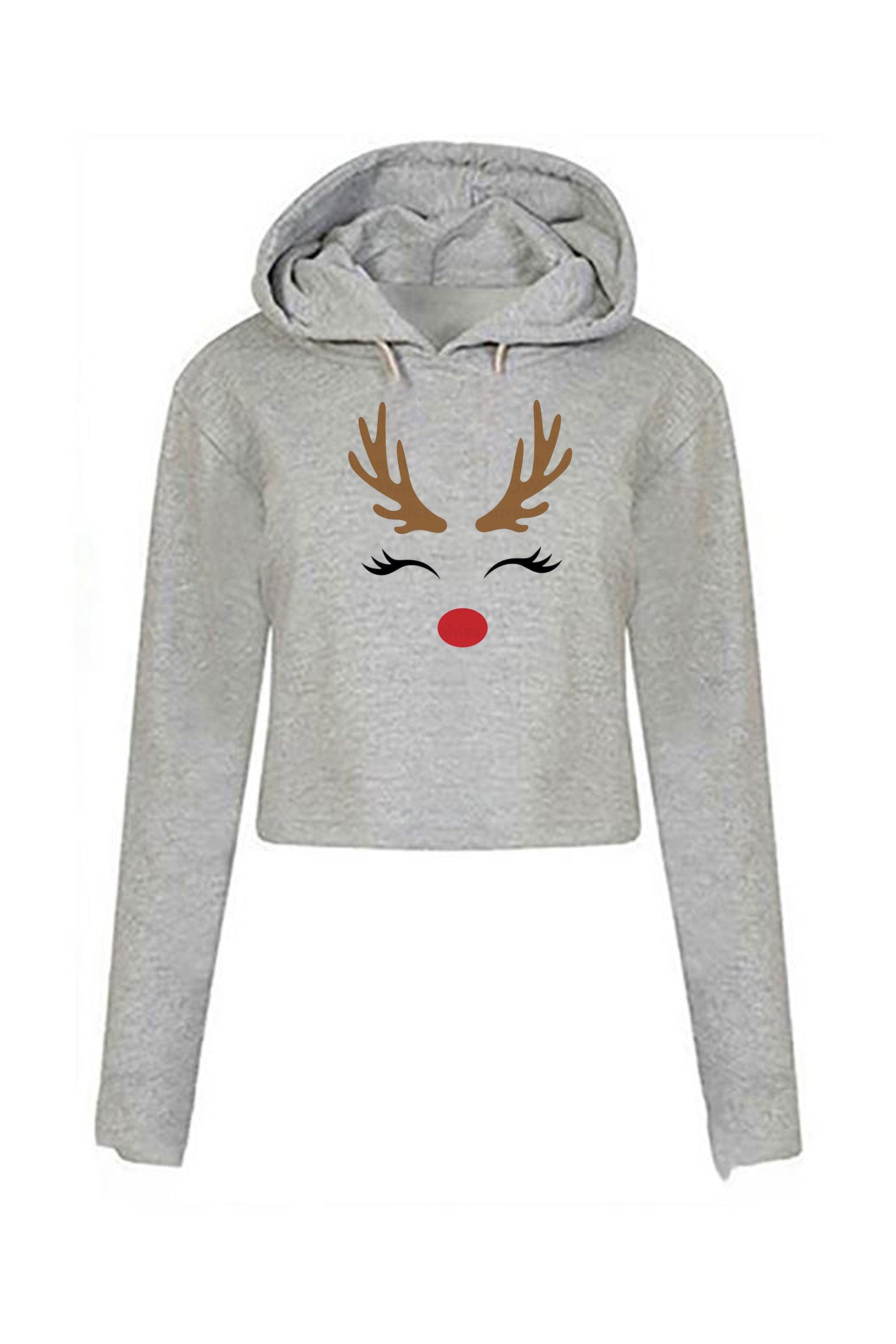 Reindeer Christmas Crop Tops Hoodie Hoody Hood Croptop Crop-top Cute Gift Xmas Present Womens Ladies Unisex Top Deer Horns Idea