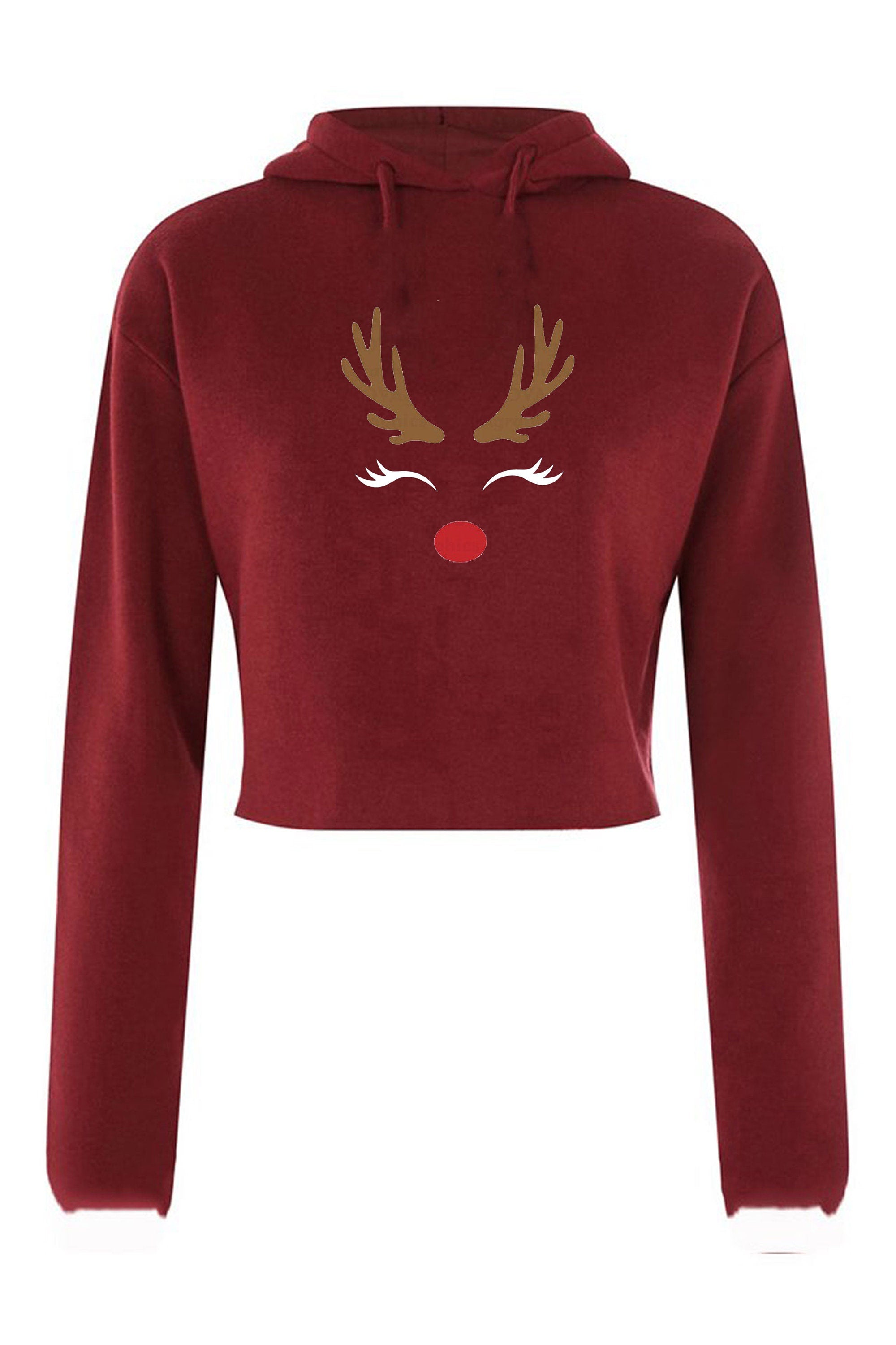 Reindeer Christmas Crop Tops Hoodie Hoody Hood Croptop Crop-top Cute Gift Xmas Present Womens Ladies Unisex Top Deer Horns Idea