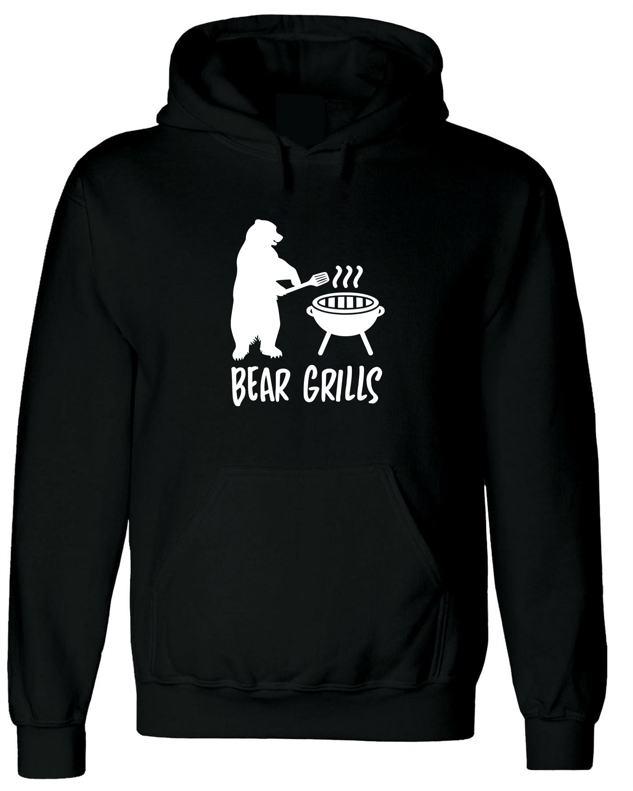 New Funny BEAR GRILLS Joke BBQ Top Quality Hoodie Hoody Hood Hooded Top Christmas or Birthday Gift or Present Unisex Men