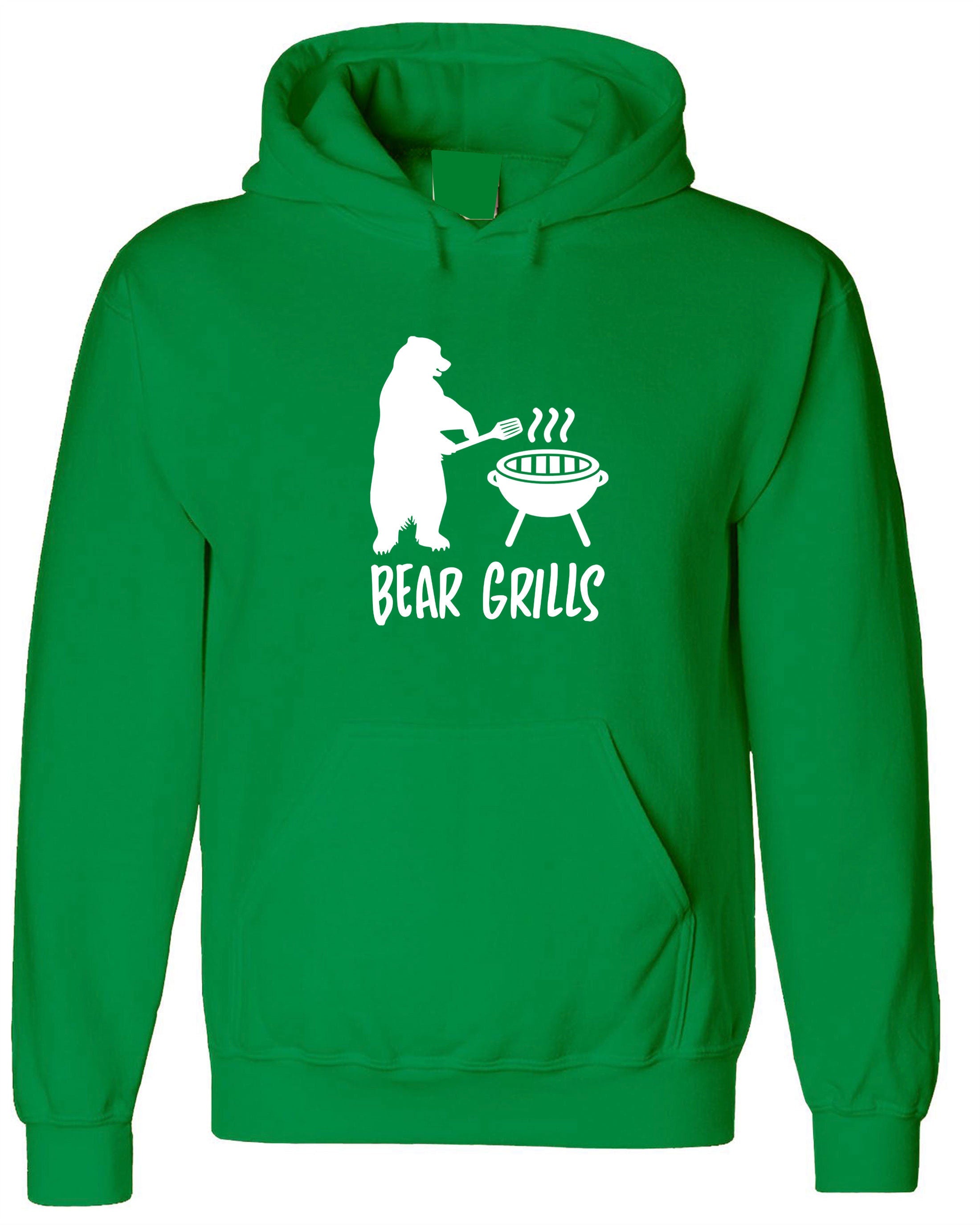 New Funny BEAR GRILLS Joke BBQ Top Quality Hoodie Hoody Hood Hooded Top Christmas or Birthday Gift or Present Unisex Men