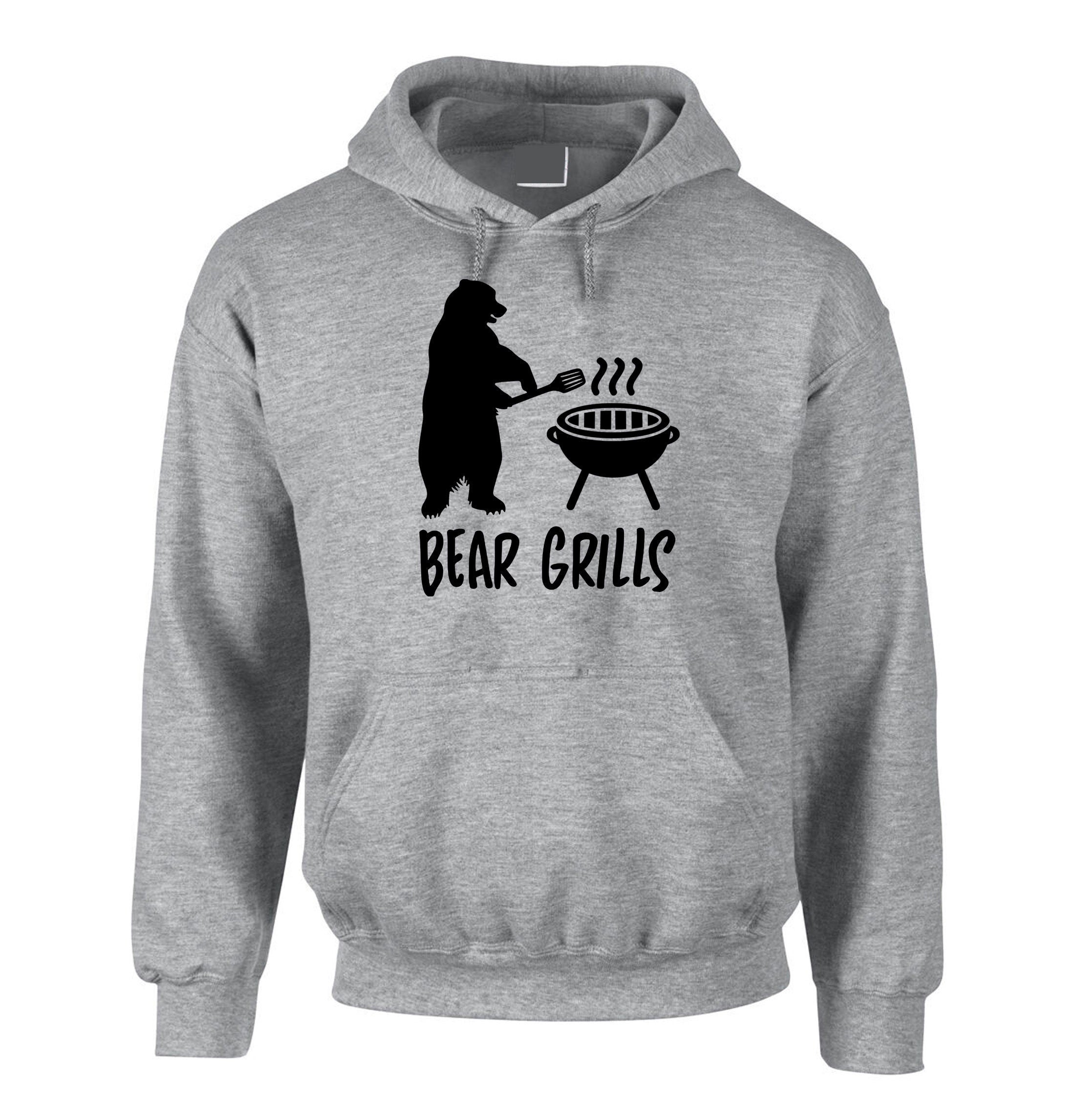 New Funny BEAR GRILLS Joke BBQ Top Quality Hoodie Hoody Hood Hooded Top Christmas or Birthday Gift or Present Unisex Men