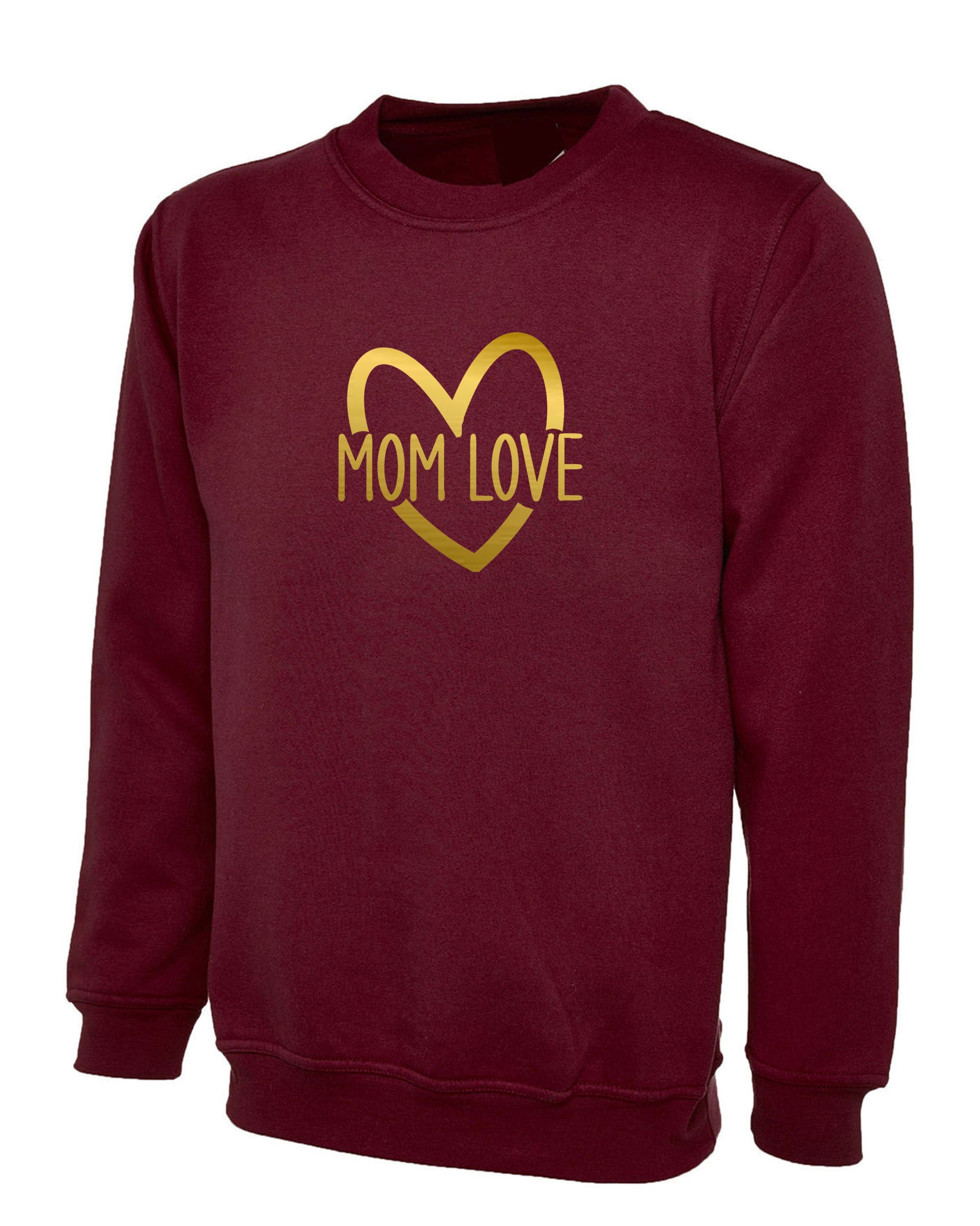 MOM Love Sweatshirt Jumper Sweater Shirt Mother's day Gift for Mommy Mama Mummy Birthday Christmas Present Idea Cute Gold Font Xmas