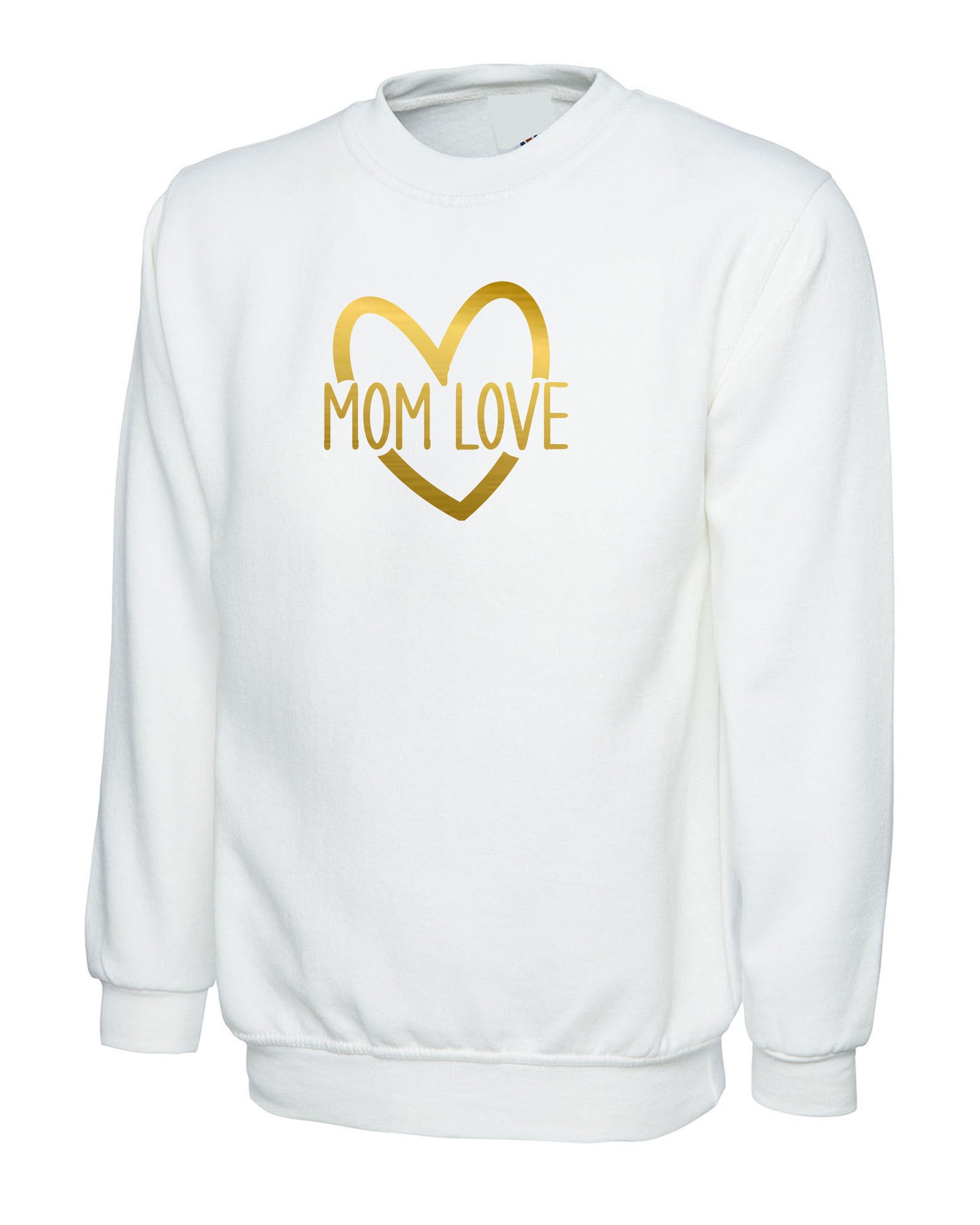 MOM Love Sweatshirt Jumper Sweater Shirt Mother's day Gift for Mommy Mama Mummy Birthday Christmas Present Idea Cute Gold Font Xmas