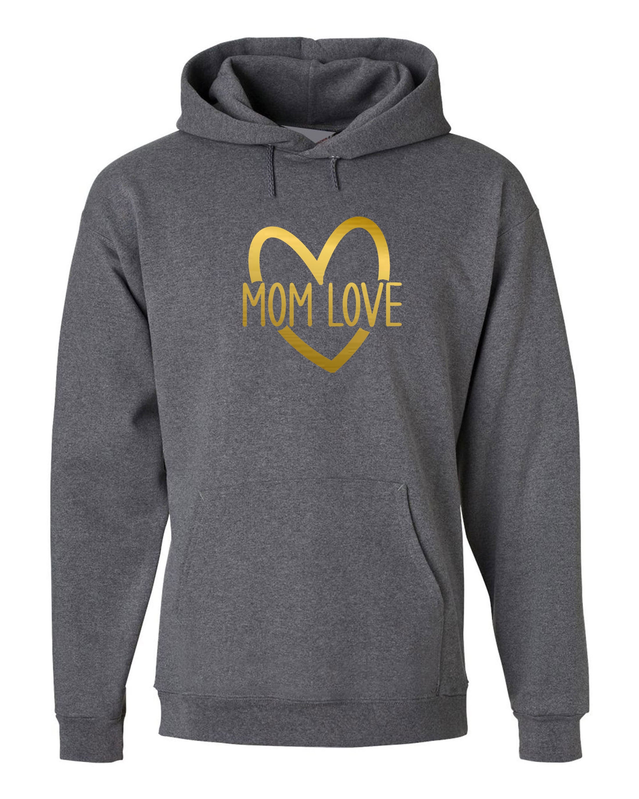 MOM Love Hoodie Hoody Hood Hooded Mother's day Gift for Mommy Mama Mummy Birthday Christmas Present Idea Cute Gold Font Xmas