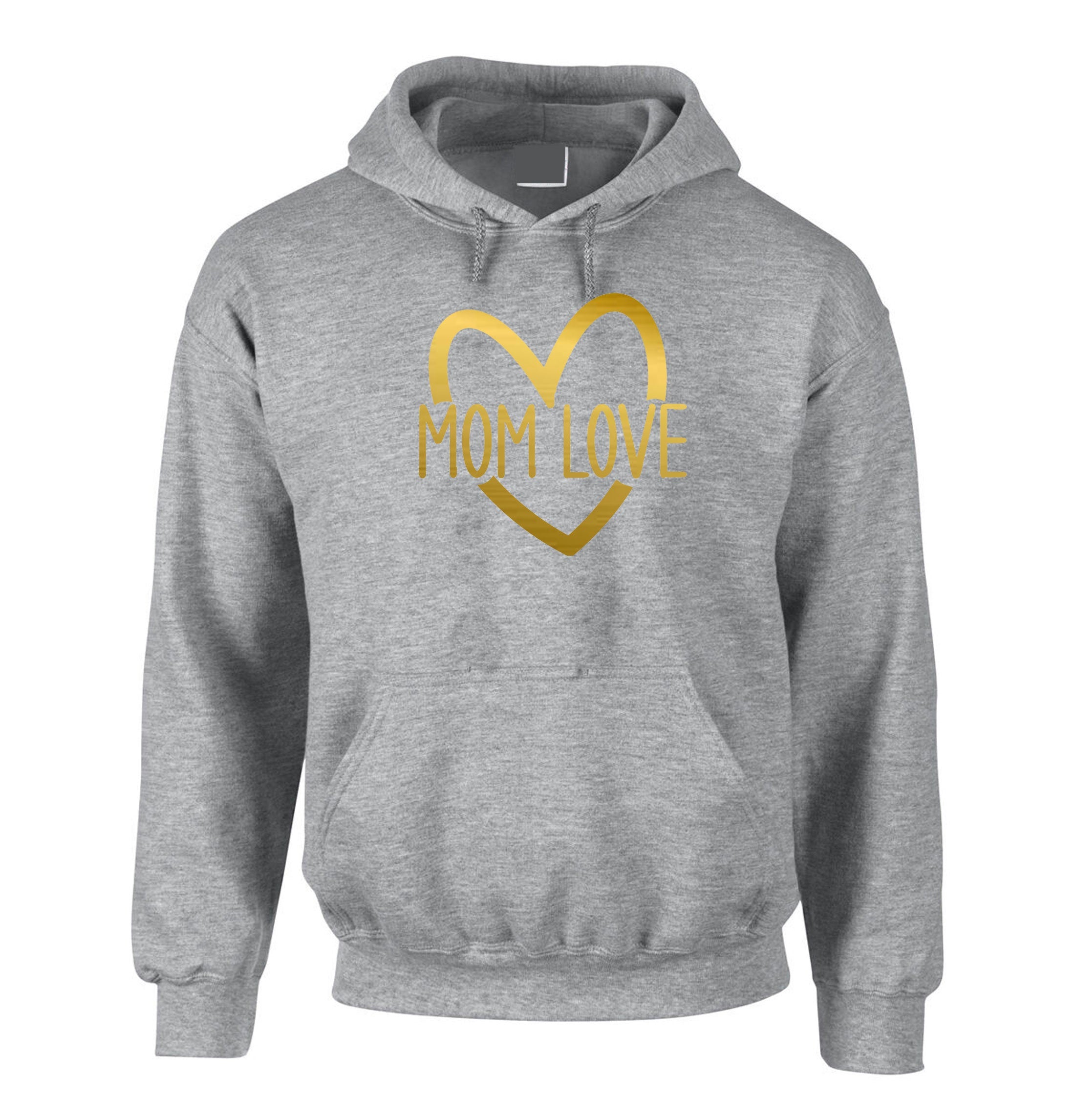 MOM Love Hoodie Hoody Hood Hooded Mother's day Gift for Mommy Mama Mummy Birthday Christmas Present Idea Cute Gold Font Xmas