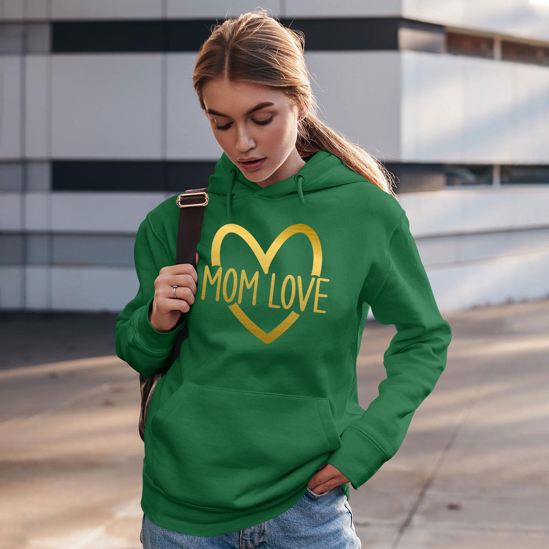 MOM Love Hoodie Hoody Hood Hooded Mother's day Gift for Mommy Mama Mummy Birthday Christmas Present Idea Cute Gold Font Xmas