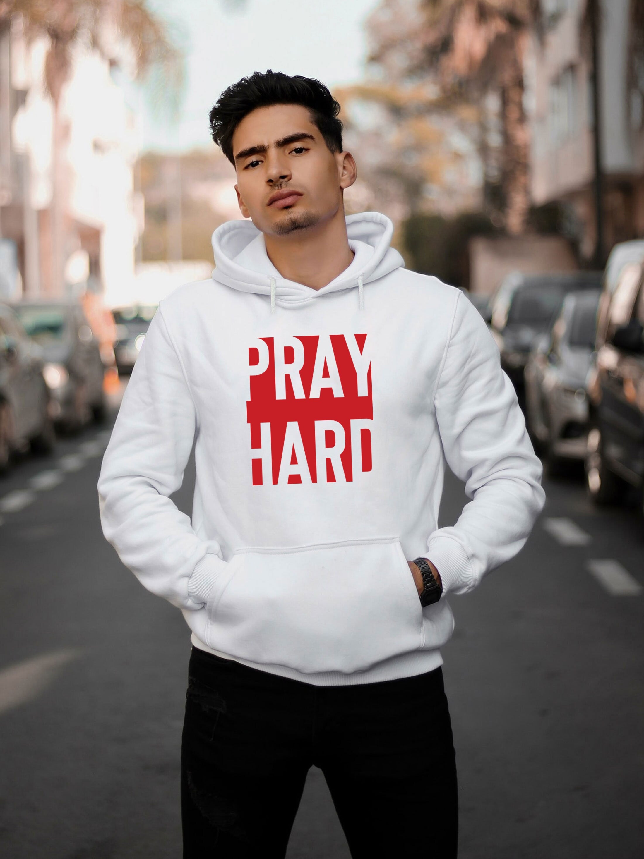 Pray hard Hoodie Hoody Hood Hooded Inspirational Motivational Christmas Xmas Gift PResent Unisex Mens Ladies Top woemn Idea