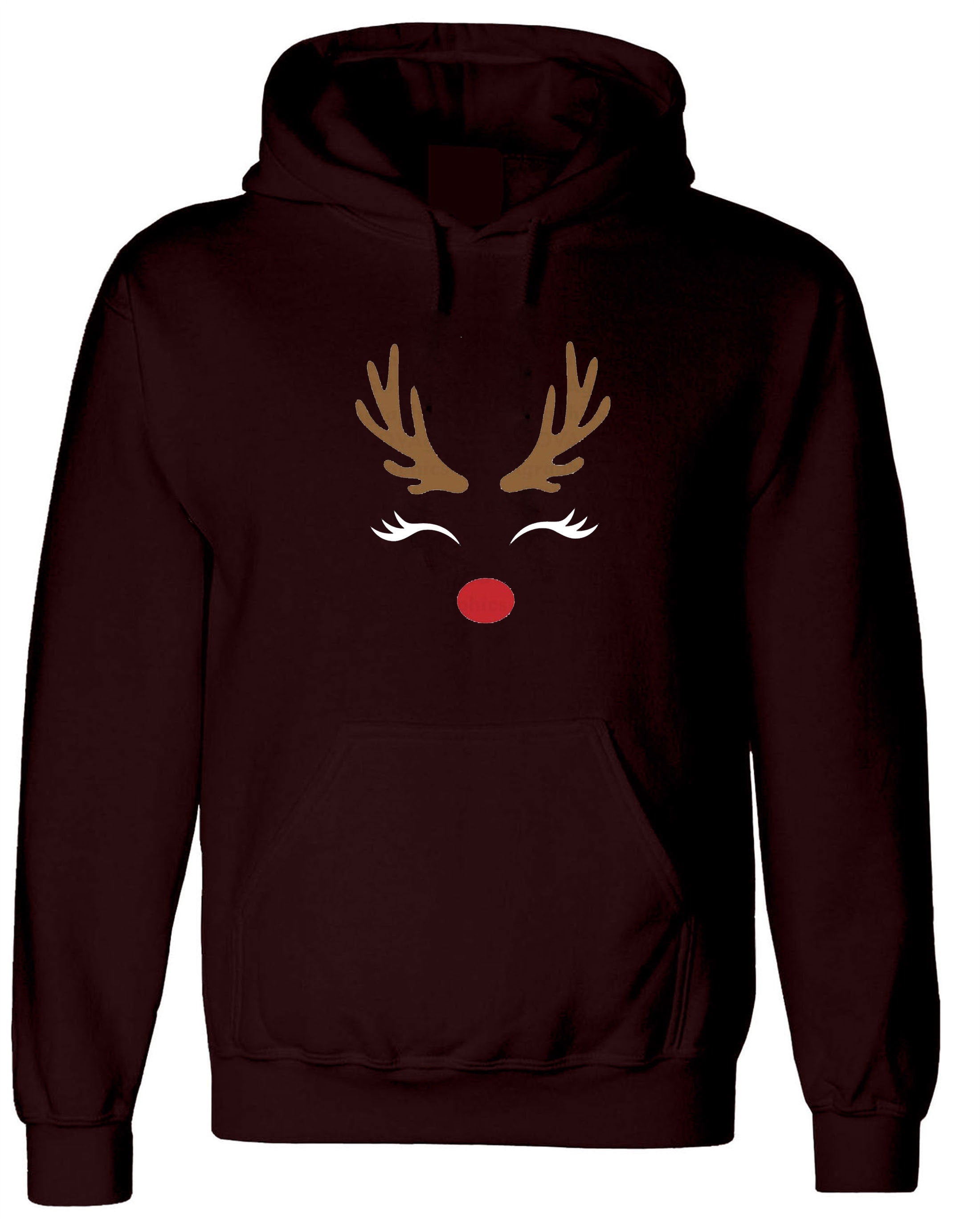 Reindeer Christmas Hoodie Hoody Hood Hooded Cute Gift Xmas Present Womens Ladies Unisex Top Deer Horns Idea