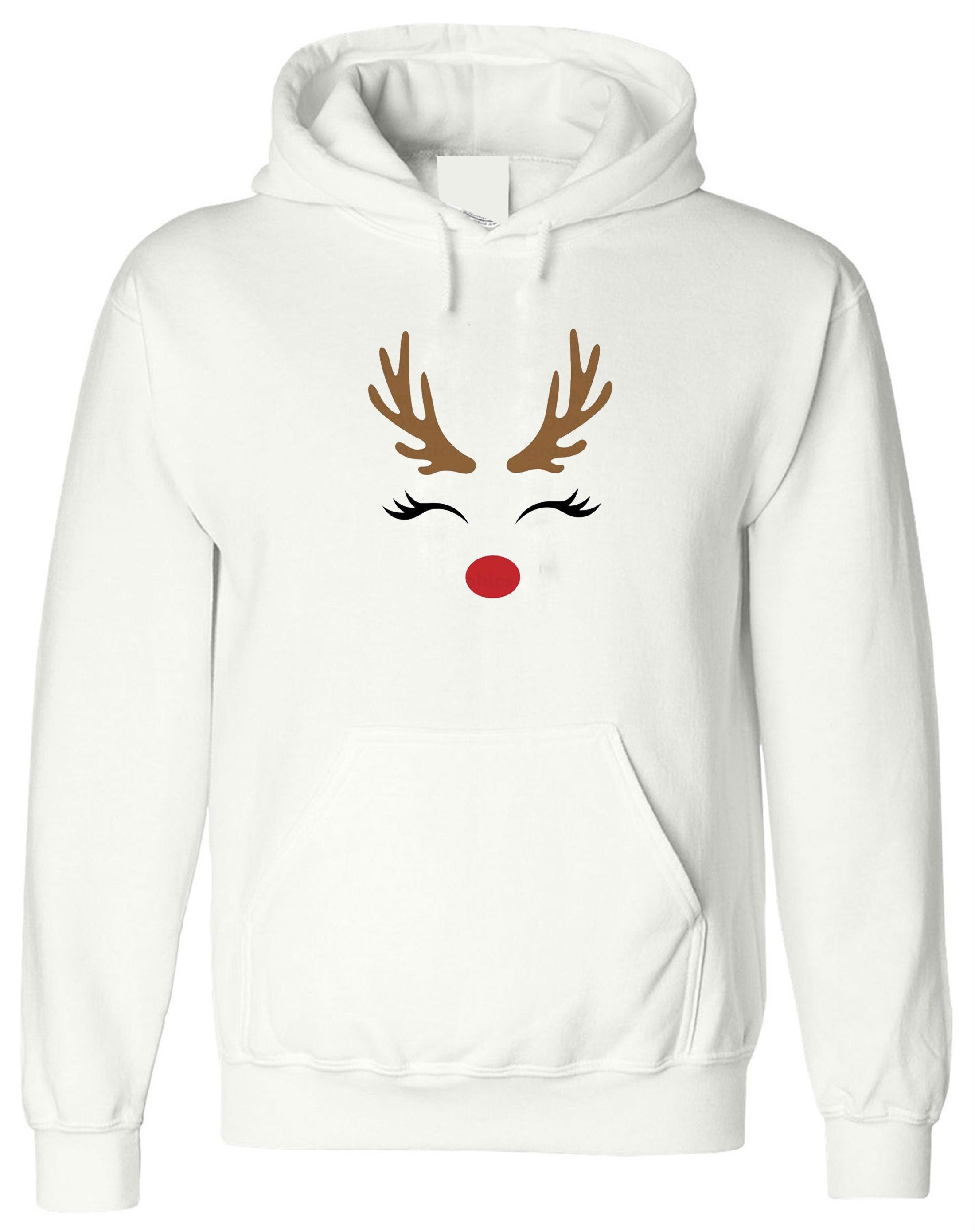 Reindeer Christmas Hoodie Hoody Hood Hooded Cute Gift Xmas Present Womens Ladies Unisex Top Deer Horns Idea