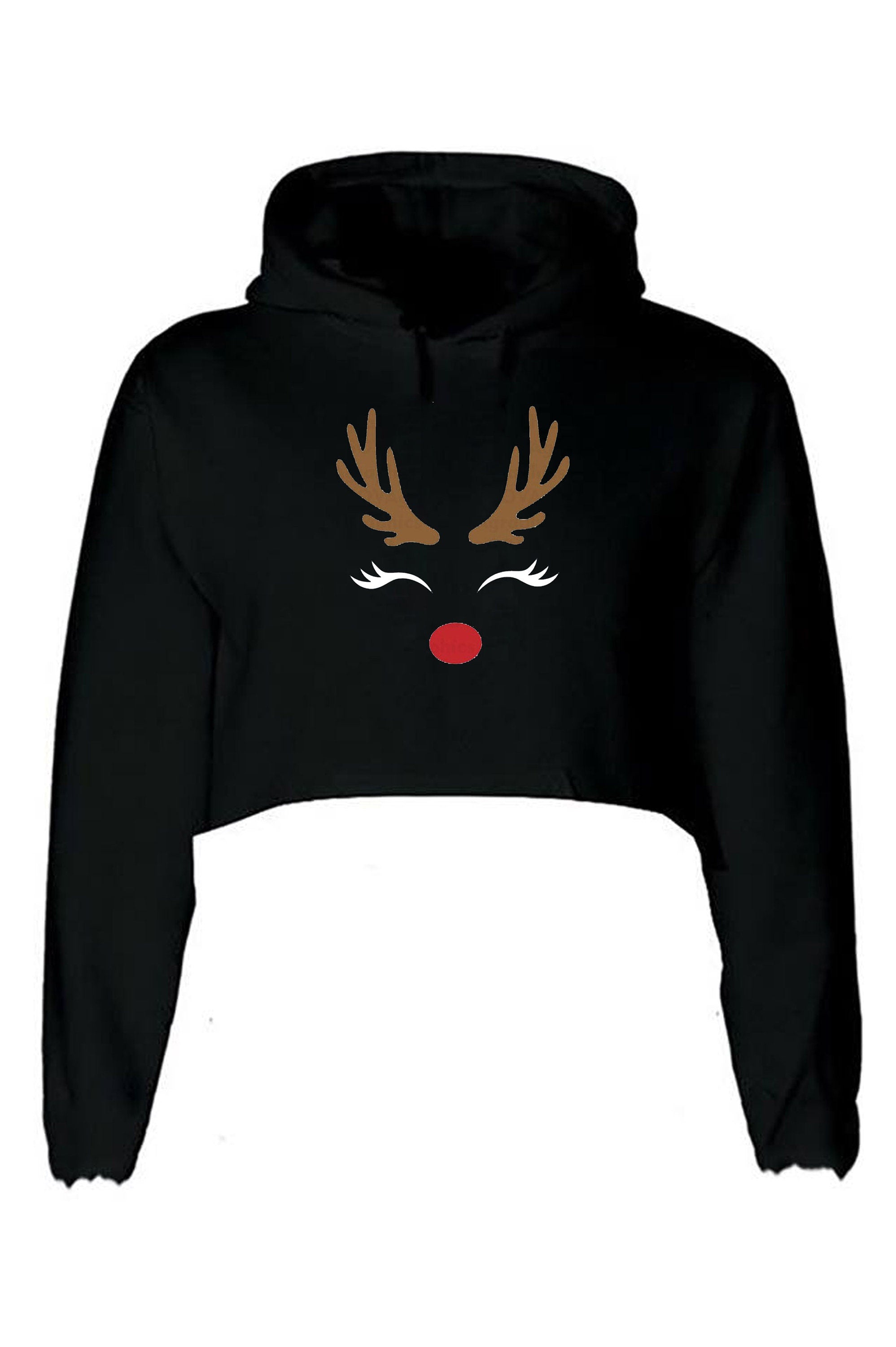 Reindeer Christmas Crop Tops Hoodie Hoody Hood Croptop Crop-top Cute Gift Xmas Present Womens Ladies Unisex Top Deer Horns Idea