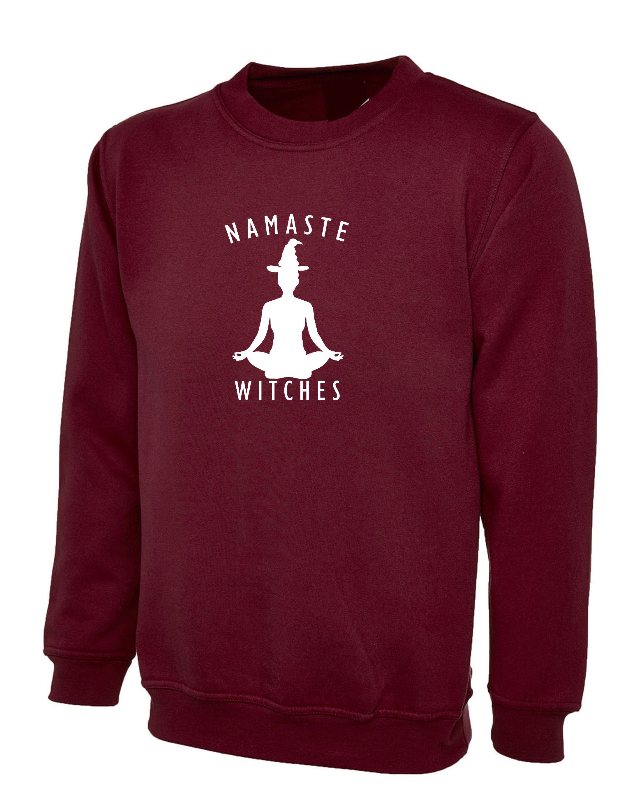 Namaste Witches Sweatshirt Jumper Sweater shirt - Funny Halloween Yoga Slogan Mens or Ladies Top Hindi Regards Desi Gift Outfit