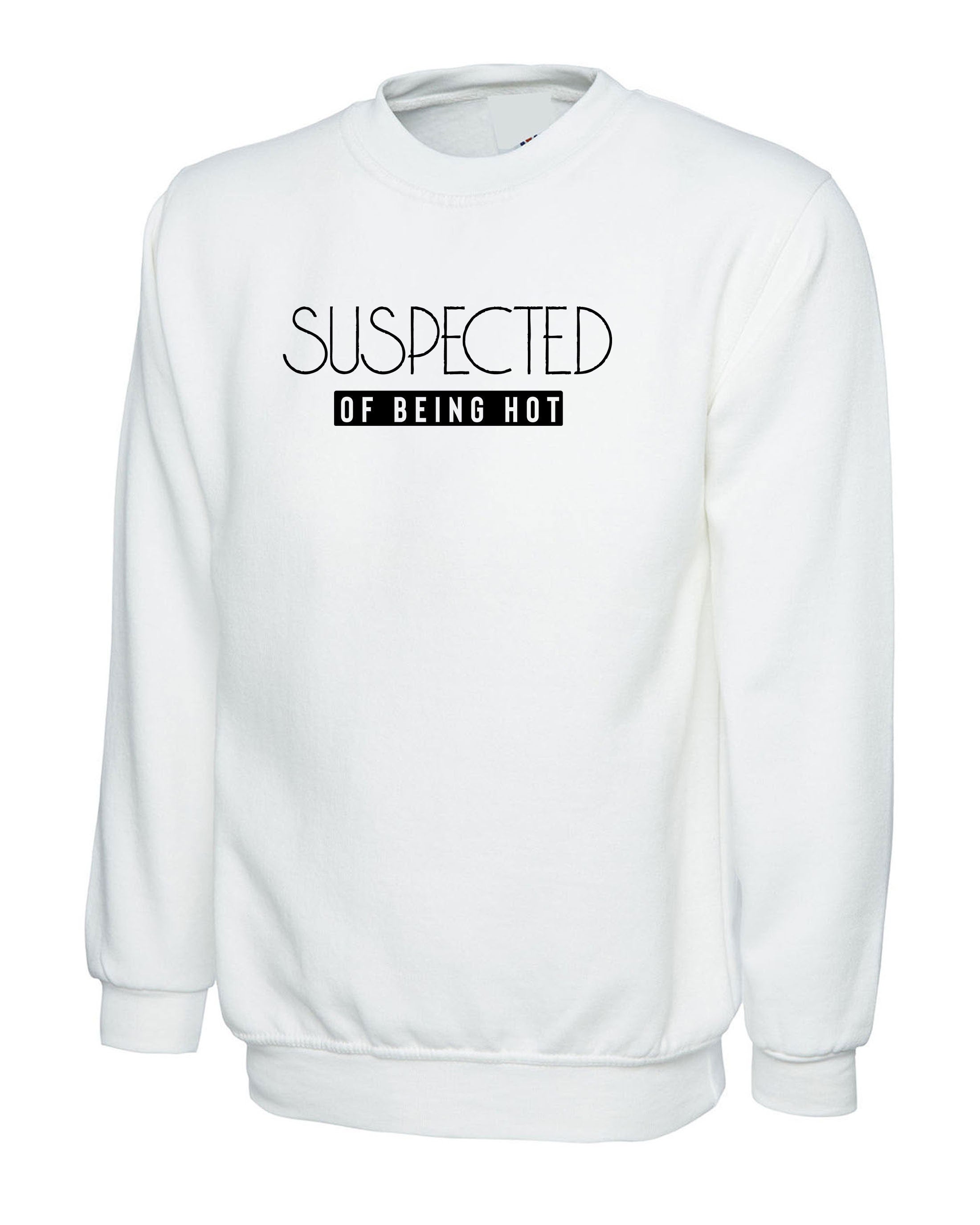 Suspected of Being HOT Sweatshirt Jumper Sweater Shirt Ladies Women Men Birthday Gift Christmas Present Bf GF Valentines Unisex Top