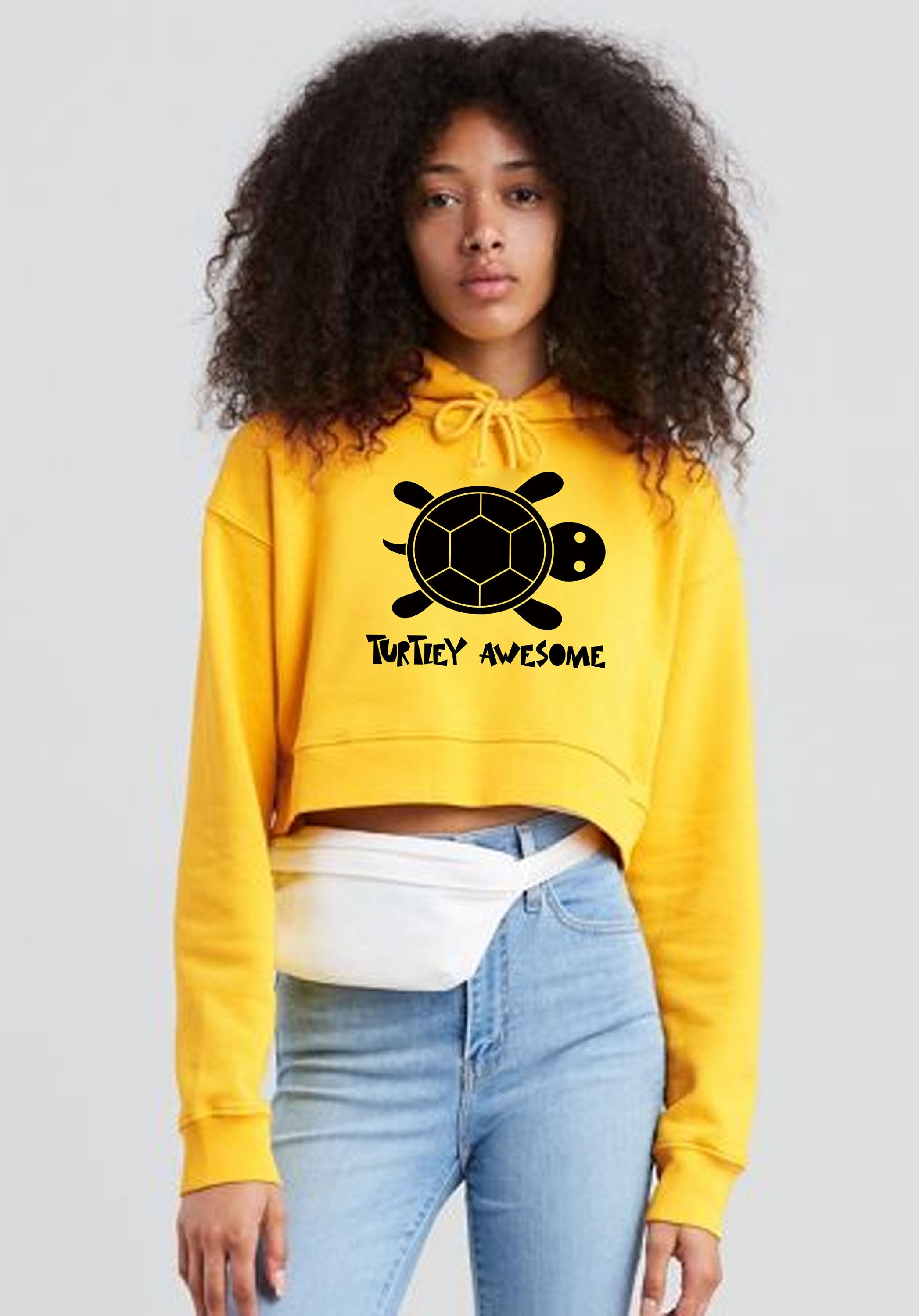 TURTLEY AWESOME Crop Tops Hoodie Hood Croptop Crop-top Funny Turtle Cute Awesome Animal Lover Slow and Steady Joke Birthday Xmas Gift Unisex