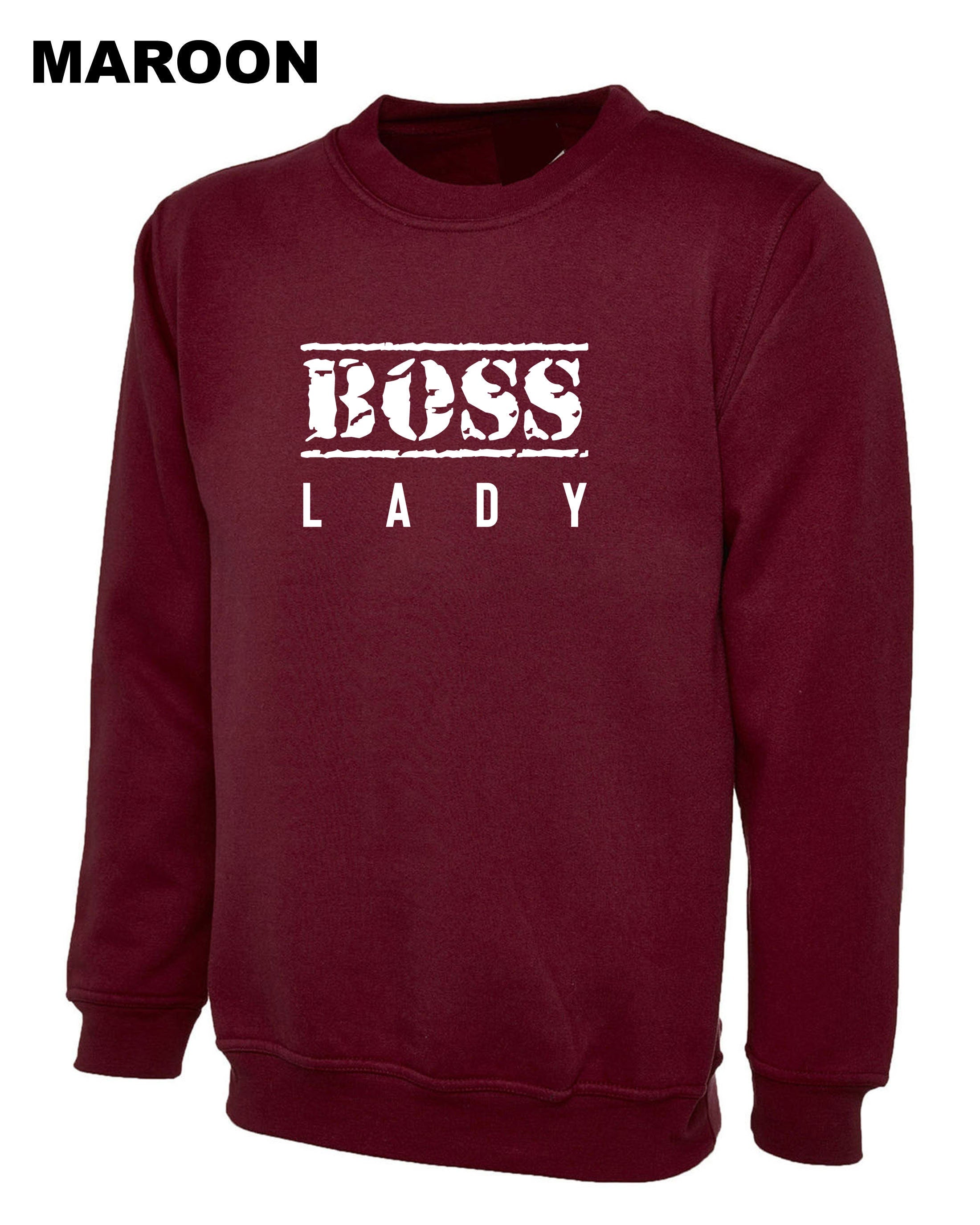 BOSS LADY Sweatshirt Jumper Sweater Shirt New Womens Ladies Funny Married Gift for Wife Fiancee Girlfriend Birthday Top Christmas Joke