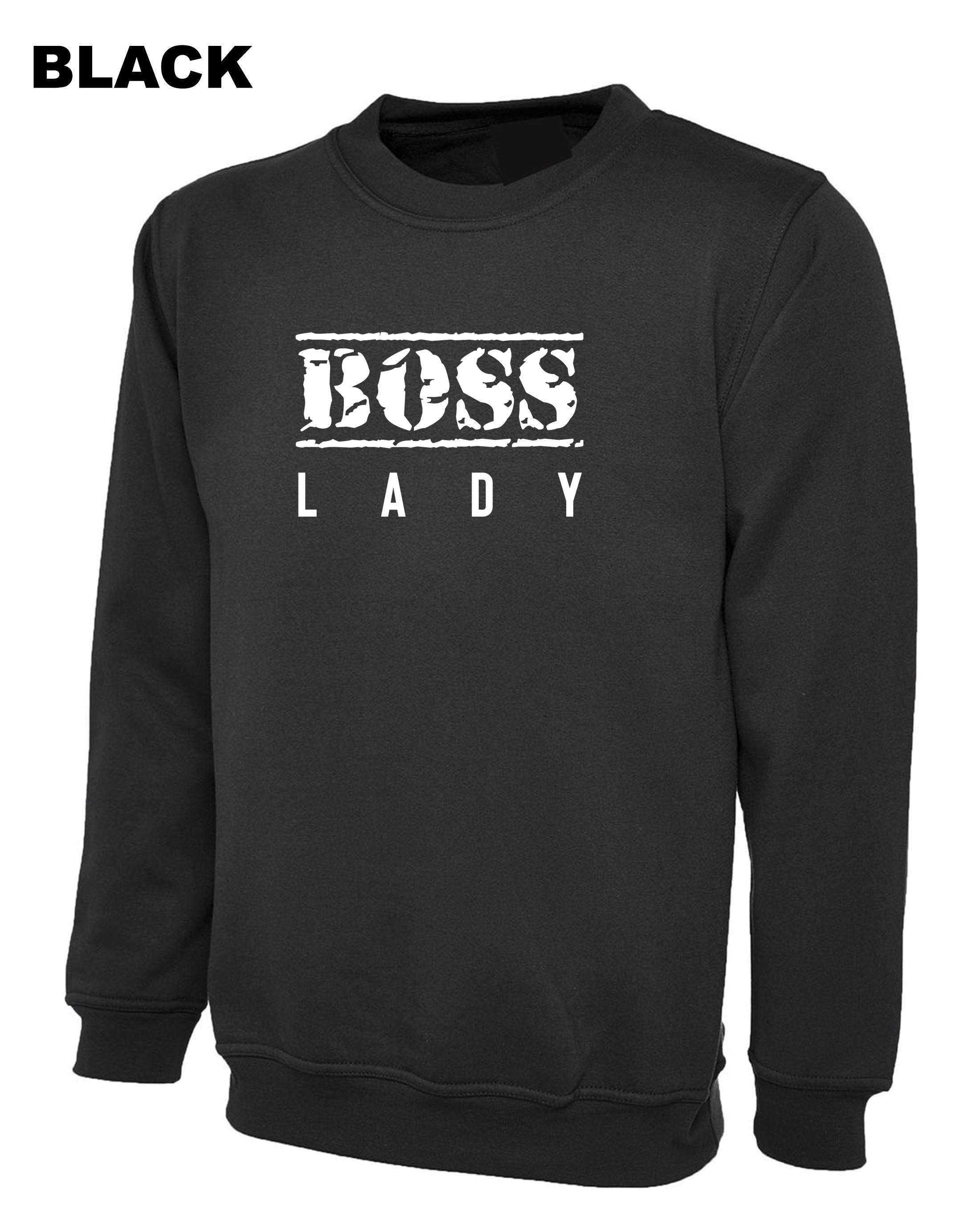 BOSS LADY Sweatshirt Jumper Sweater Shirt New Womens Ladies Funny Married Gift for Wife Fiancee Girlfriend Birthday Top Christmas Joke