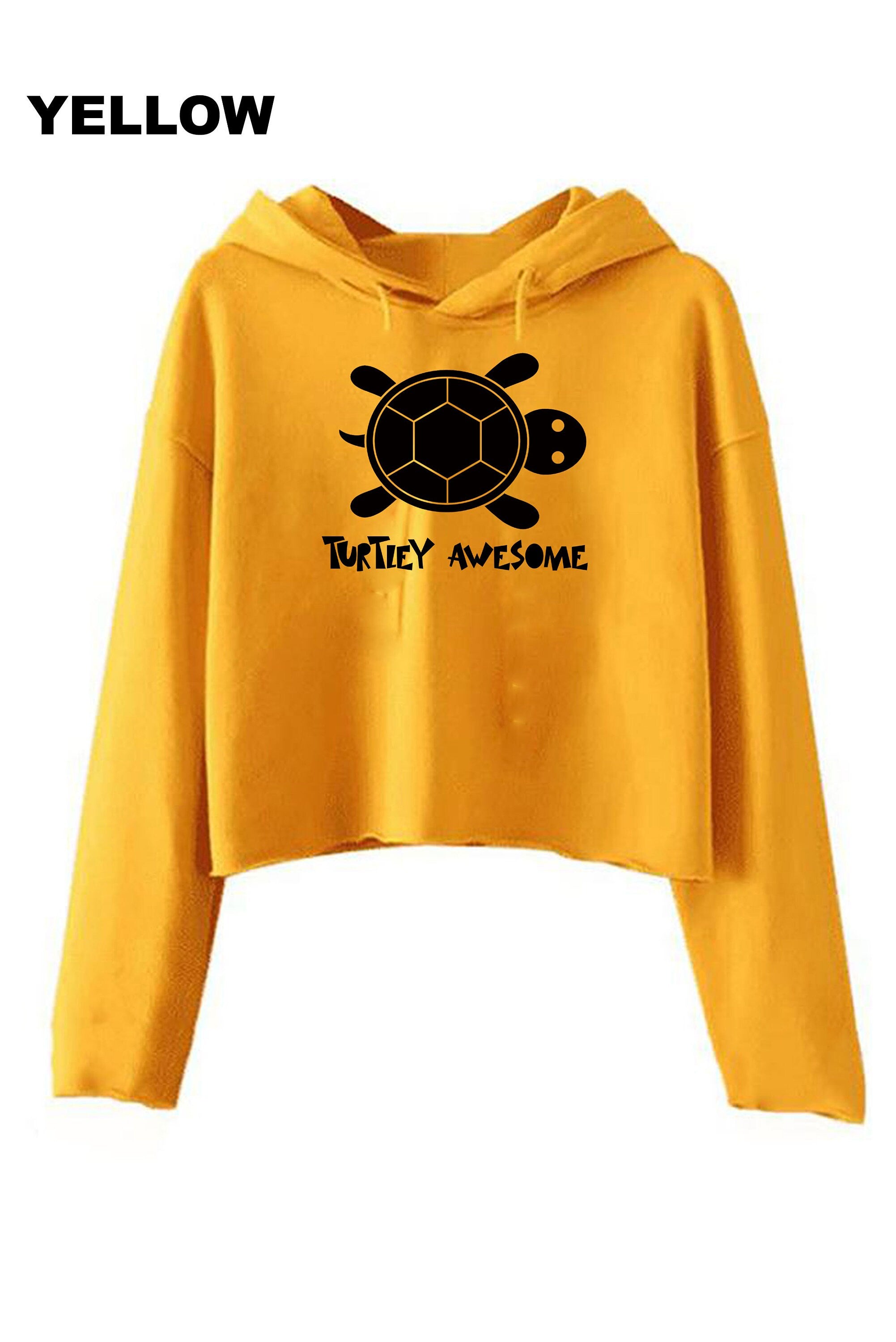 TURTLEY AWESOME Crop Tops Hoodie Hood Croptop Crop-top Funny Turtle Cute Awesome Animal Lover Slow and Steady Joke Birthday Xmas Gift Unisex